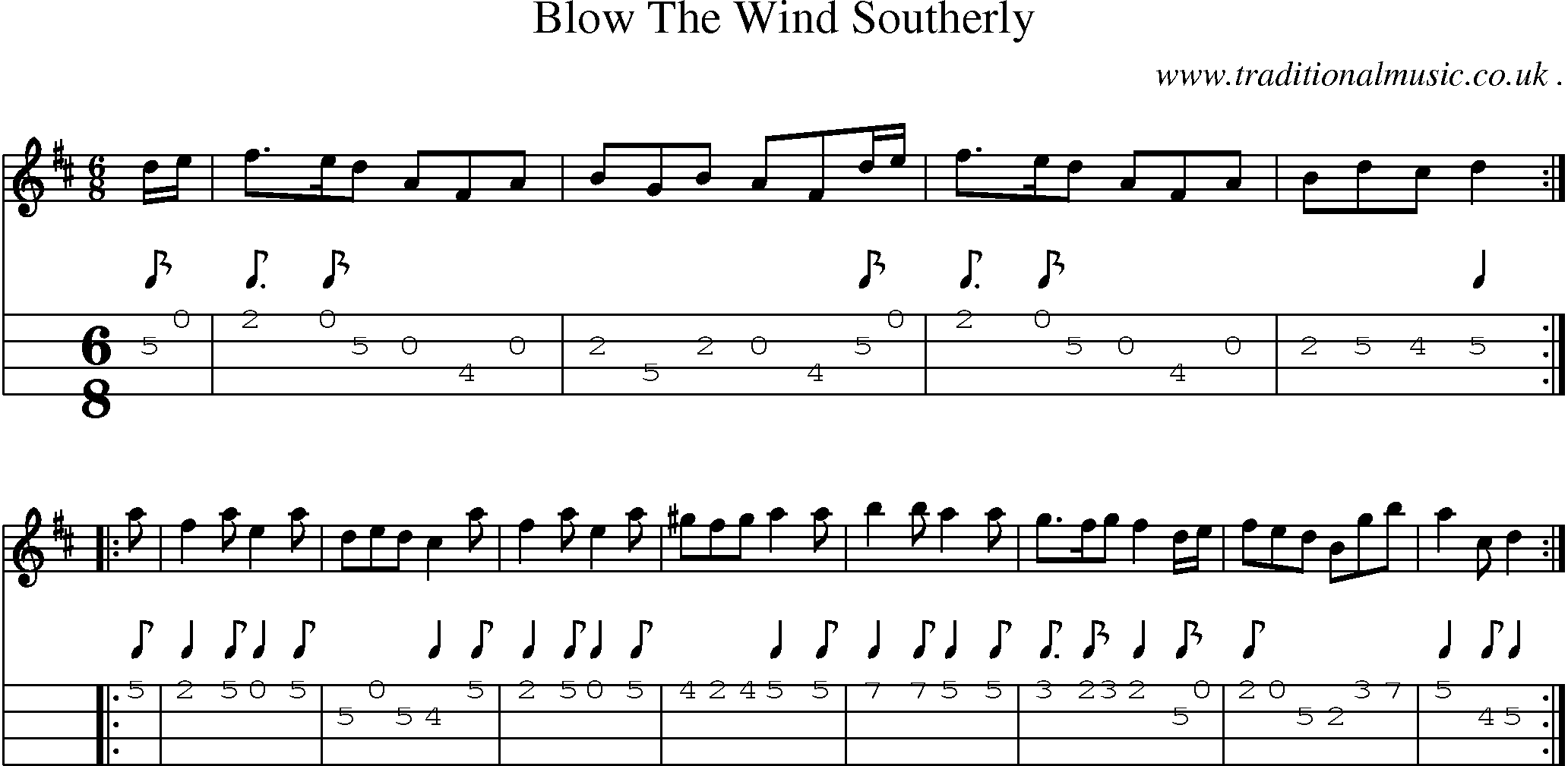 Sheet-Music and Mandolin Tabs for Blow The Wind Southerly