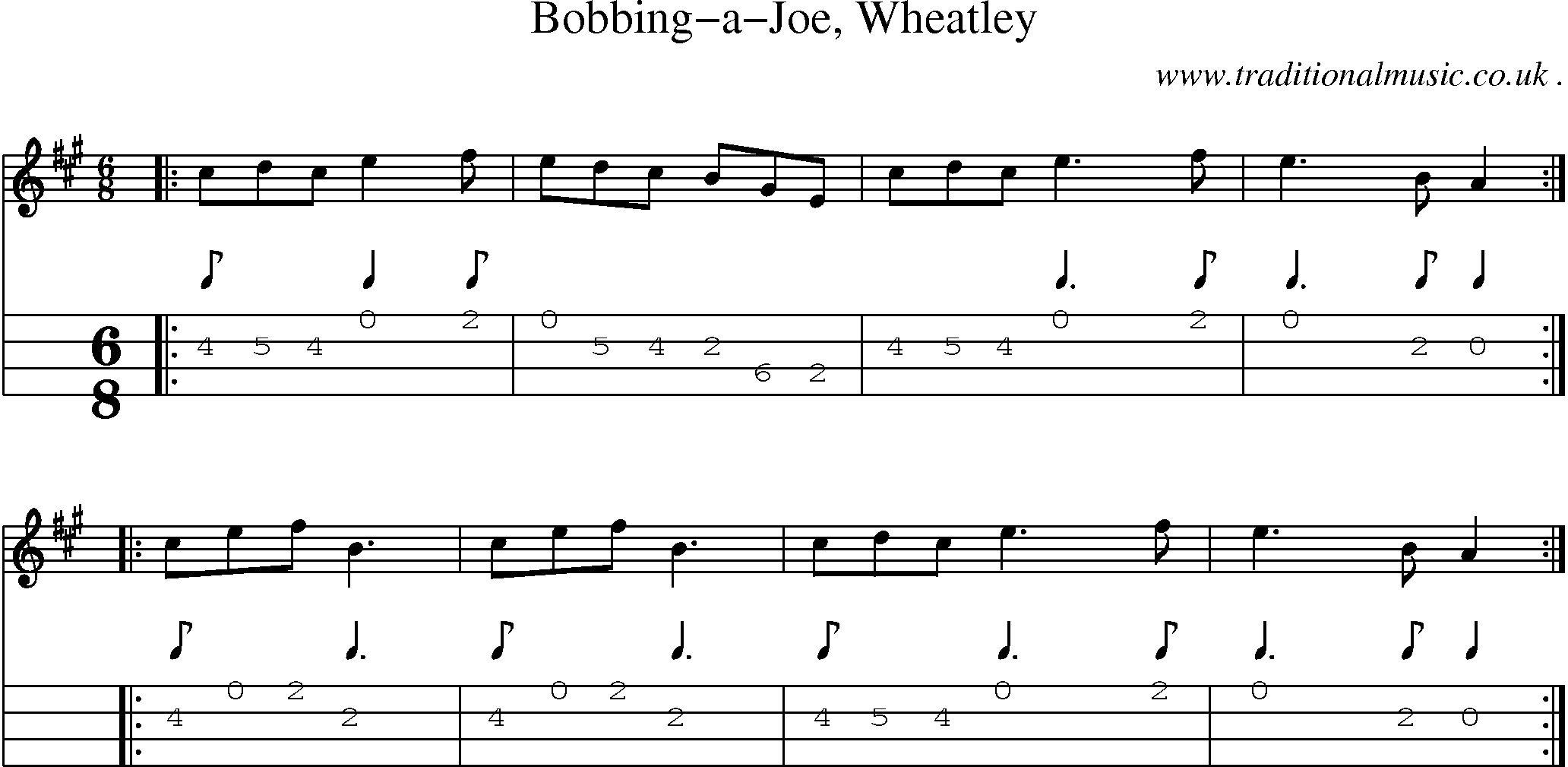 Sheet-Music and Mandolin Tabs for Bobbing-a-joe Wheatley