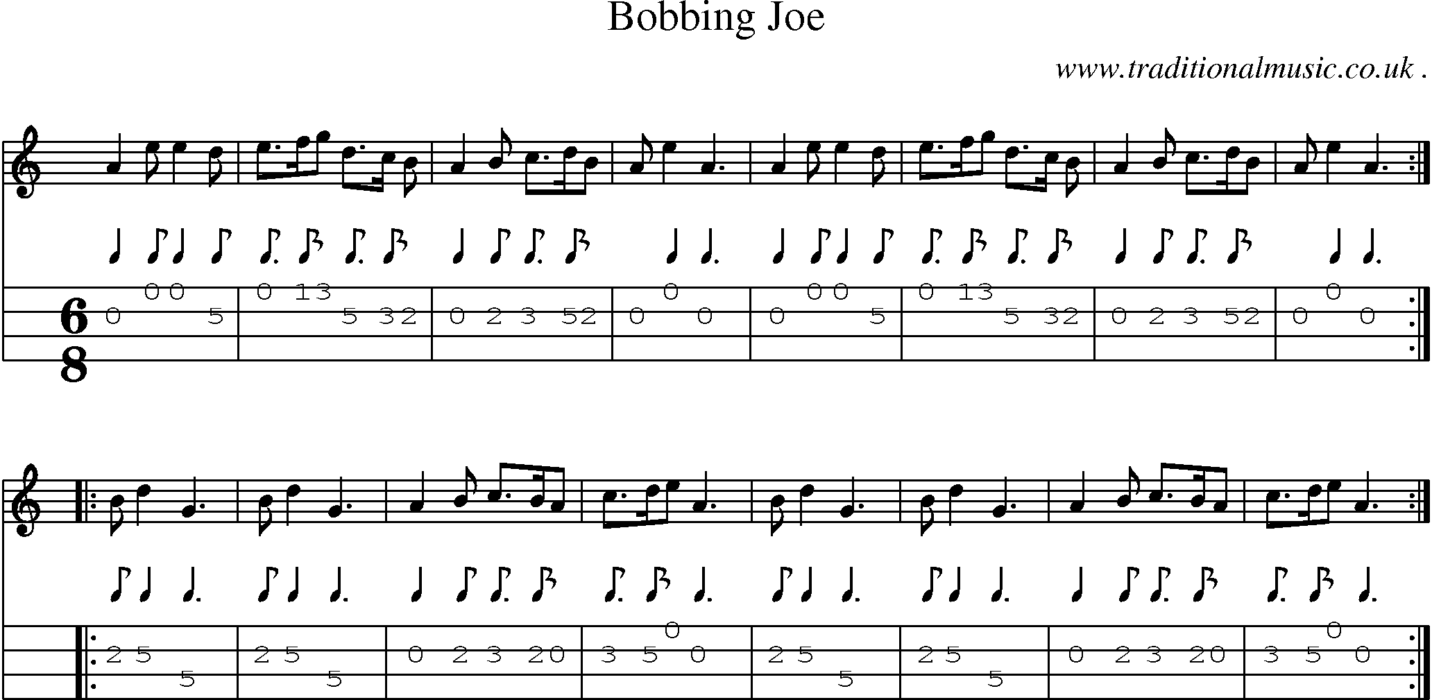Sheet-Music and Mandolin Tabs for Bobbing Joe