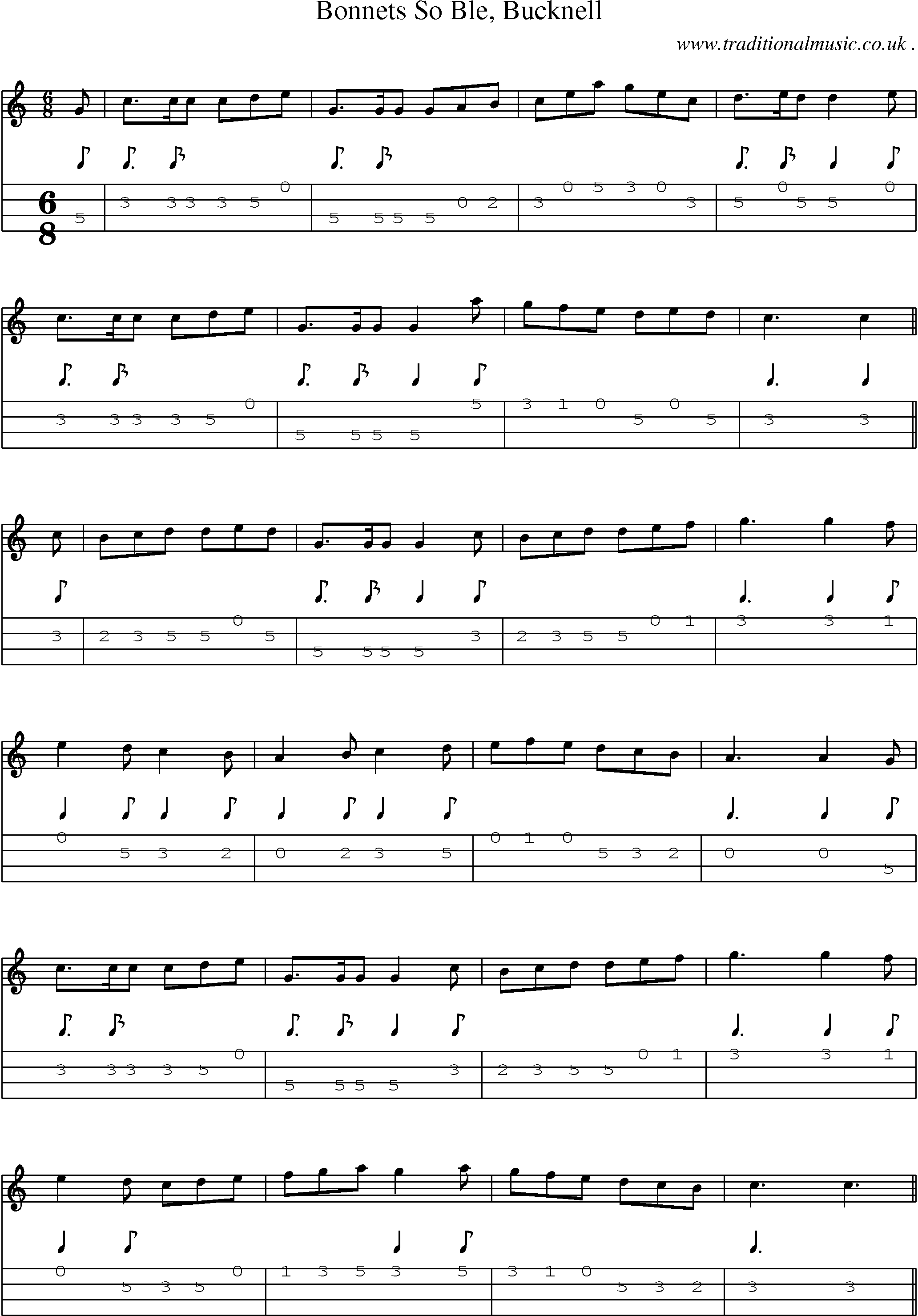 Sheet-Music and Mandolin Tabs for Bonnets So Ble Bucknell