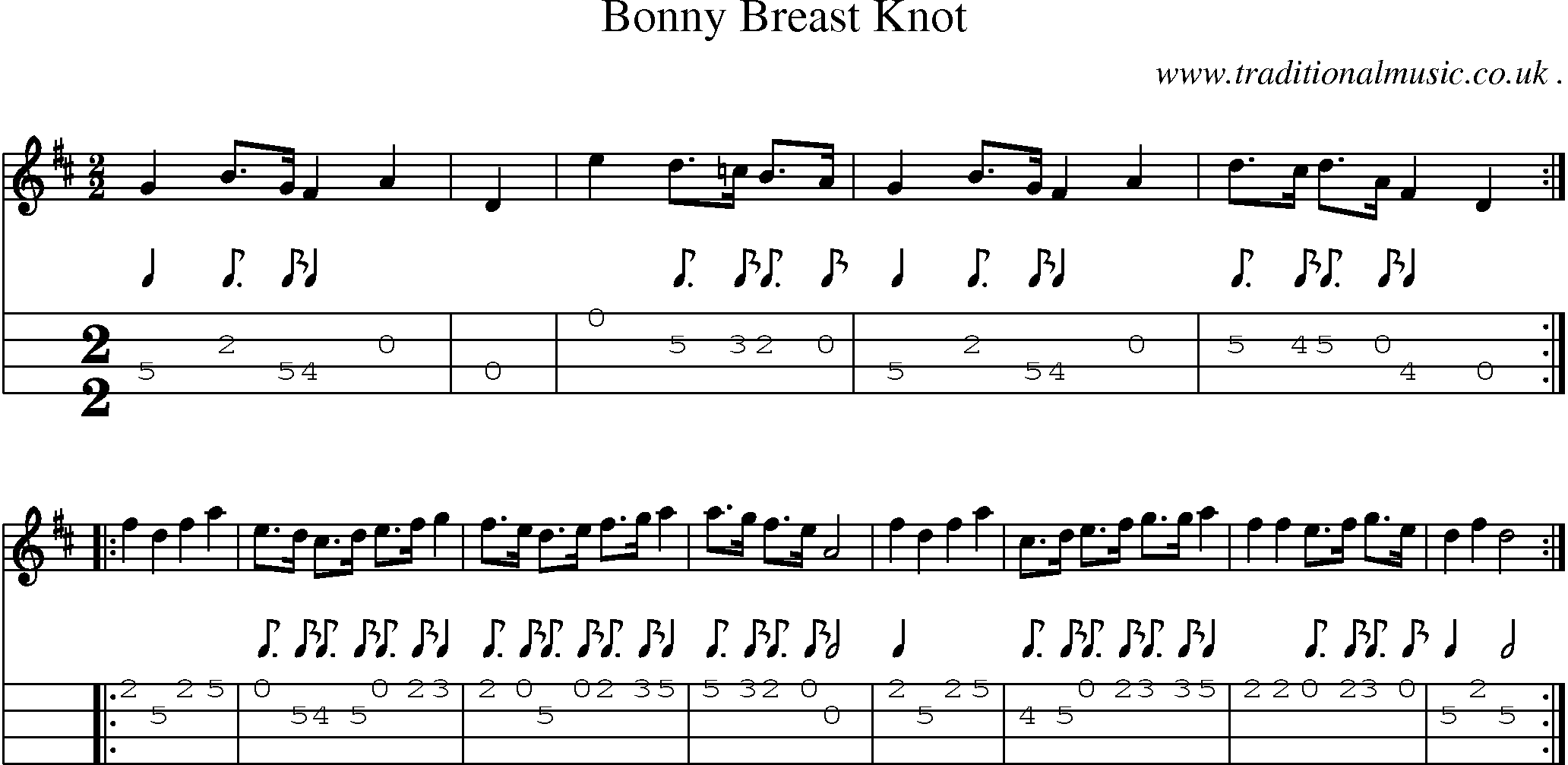 Sheet-Music and Mandolin Tabs for Bonny Breast Knot