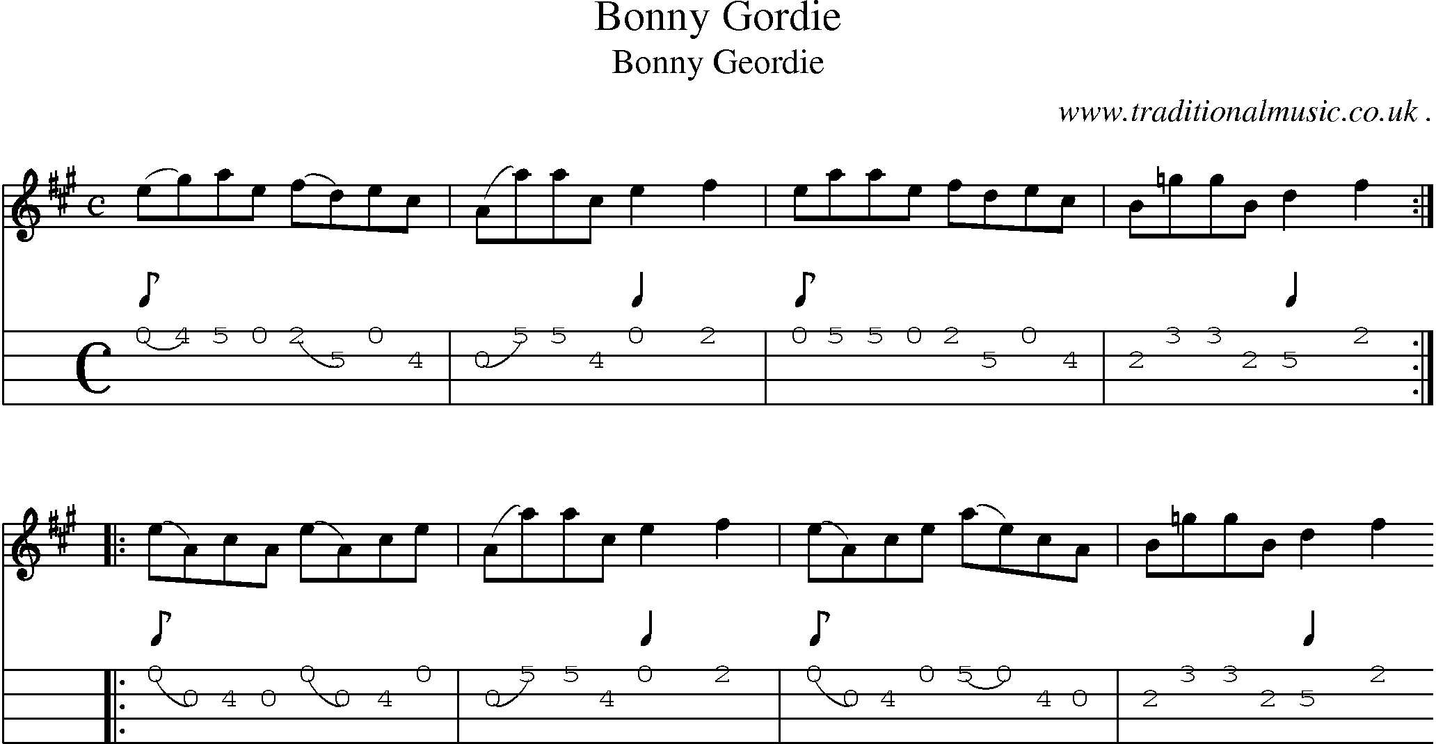 Sheet-Music and Mandolin Tabs for Bonny Gordie