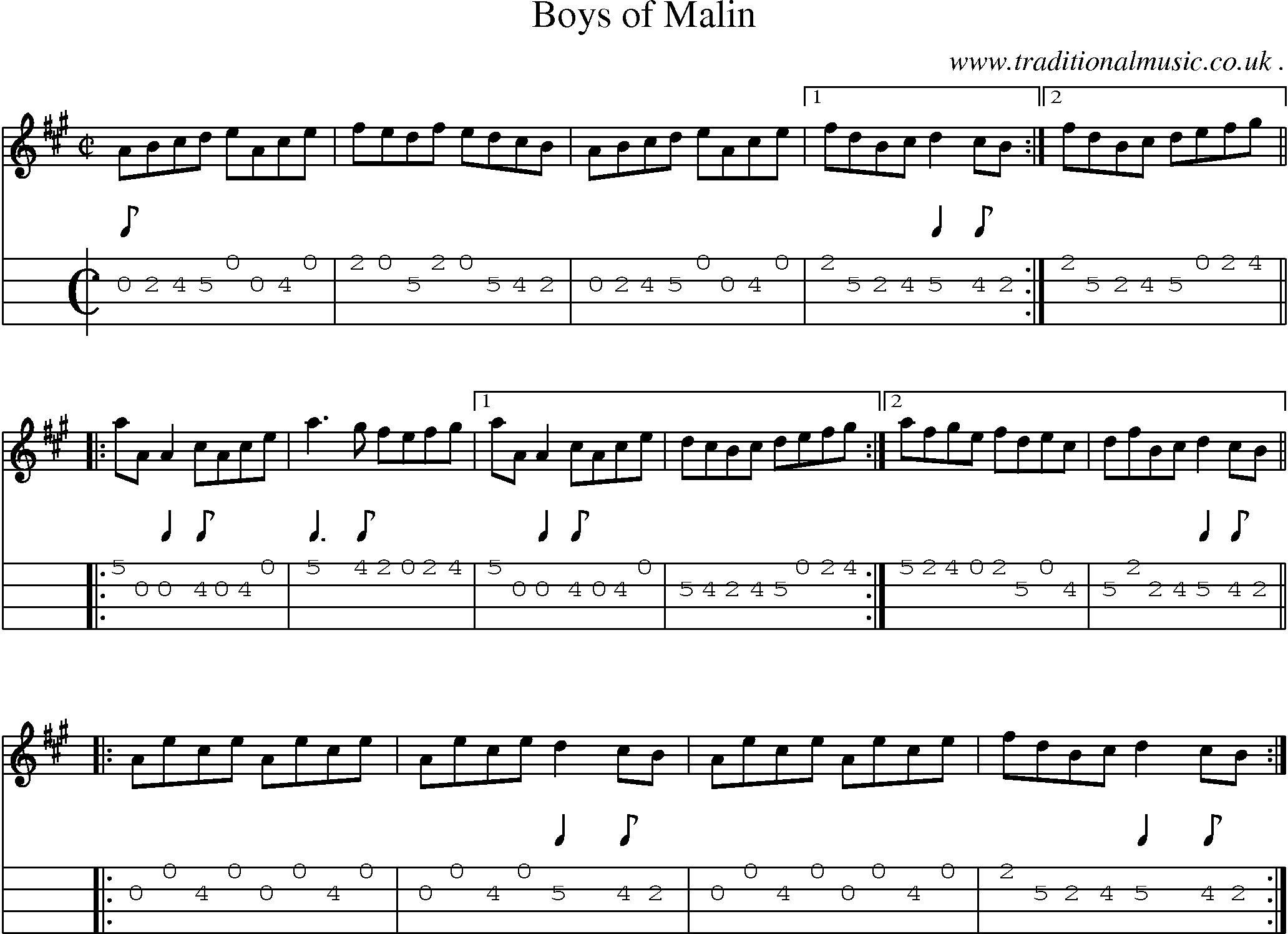 Sheet-Music and Mandolin Tabs for Boys Of Malin