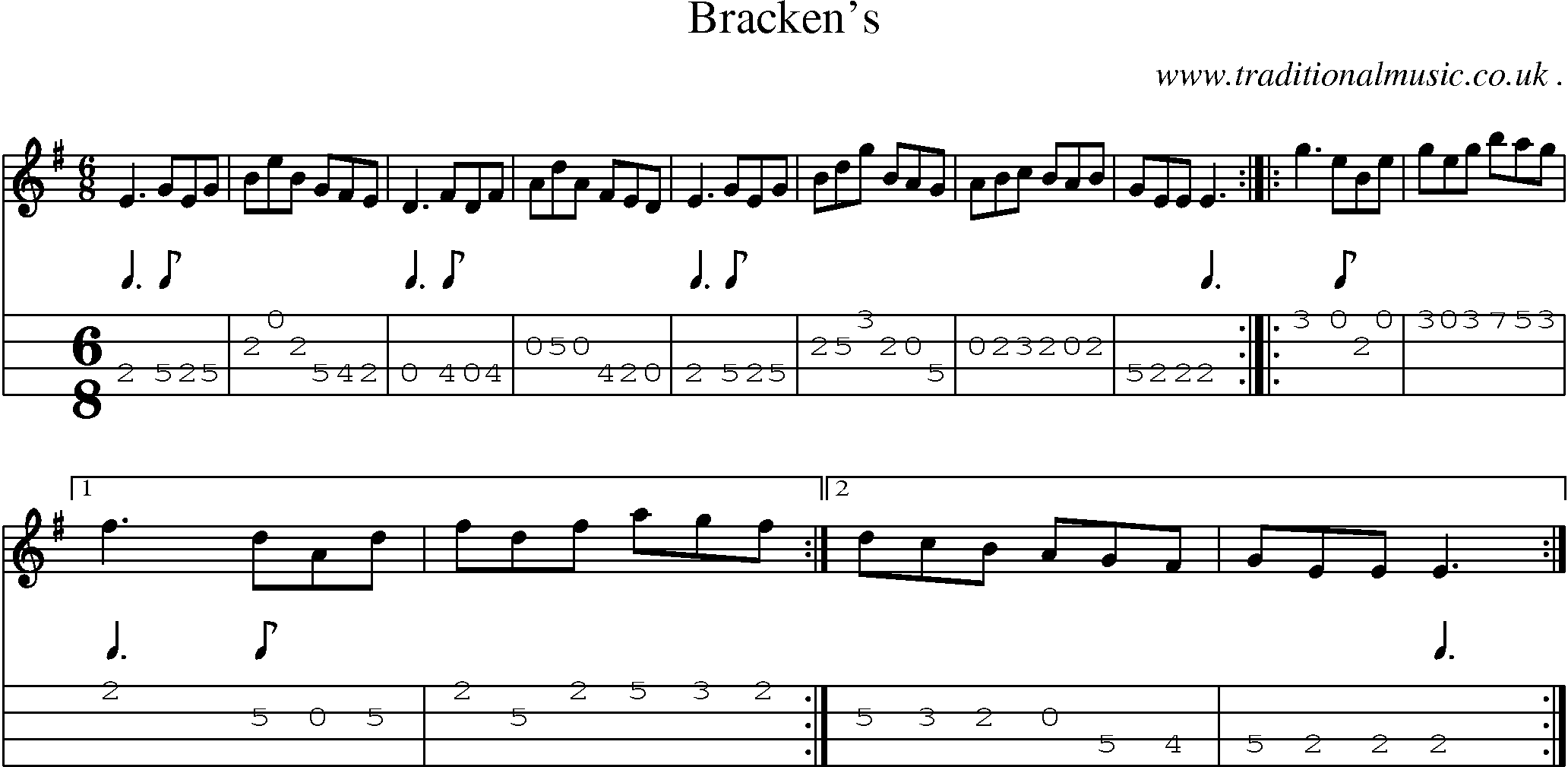 Sheet-Music and Mandolin Tabs for Brackens