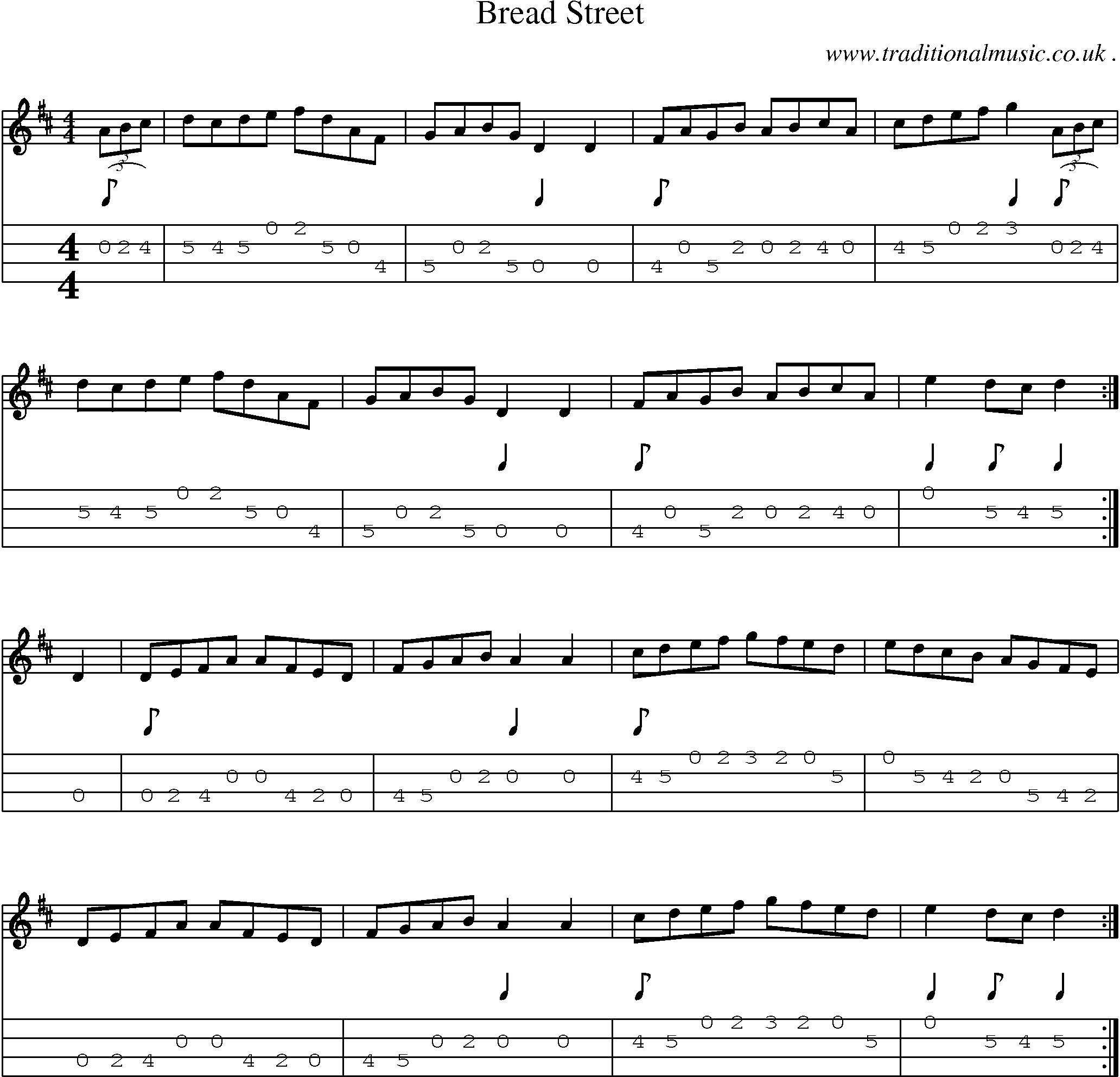 Sheet-Music and Mandolin Tabs for Bread Street