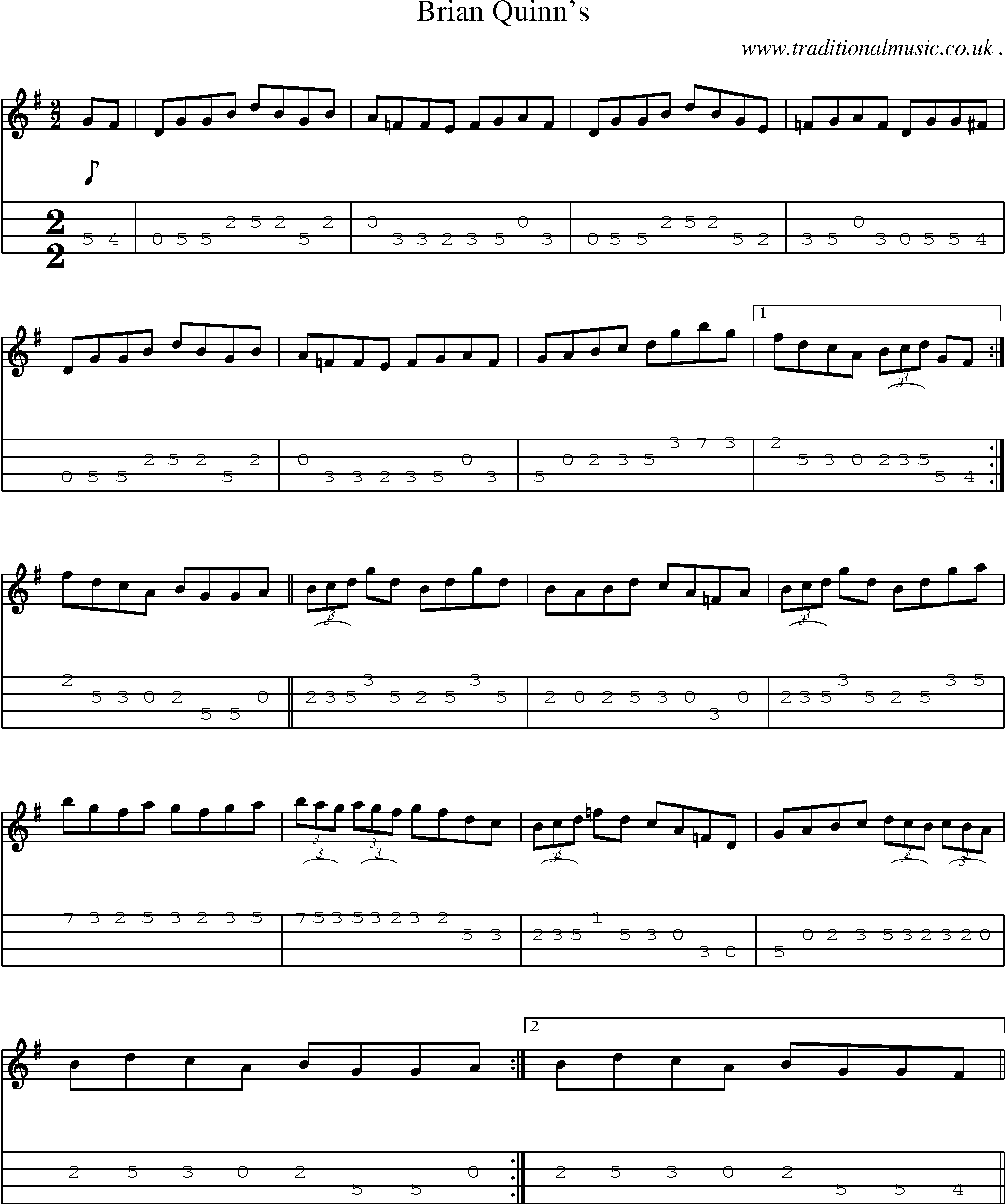 Sheet-Music and Mandolin Tabs for Brian Quinns