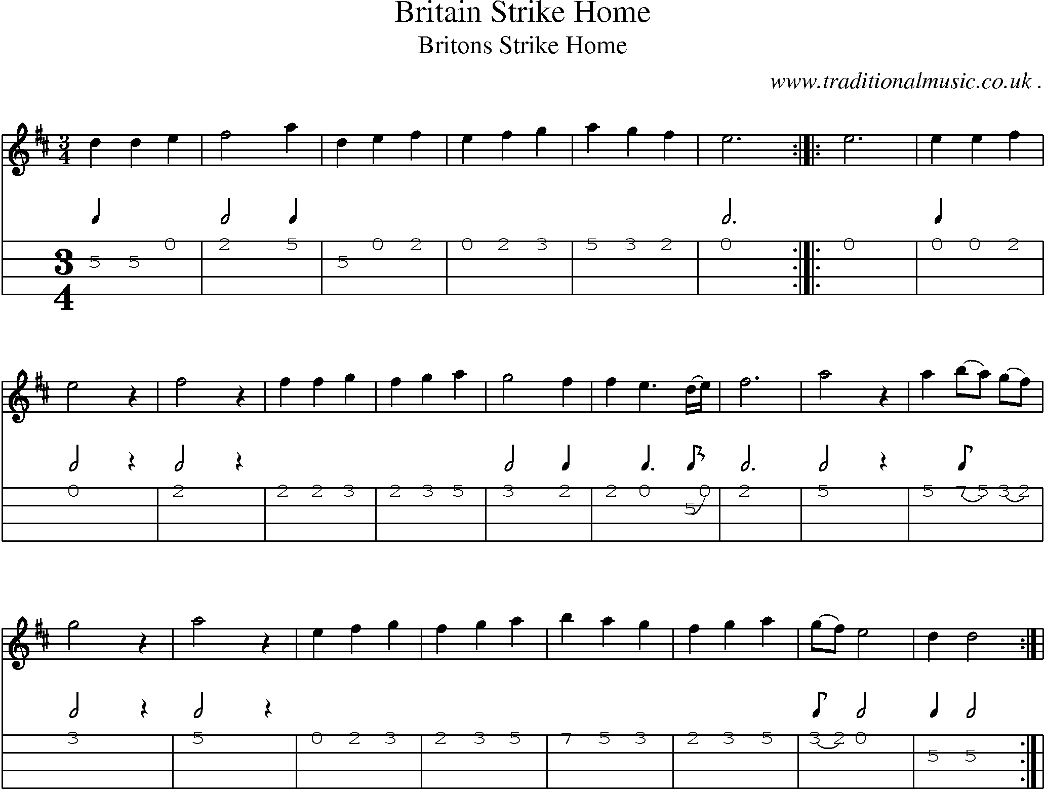 Sheet-Music and Mandolin Tabs for Britain Strike Home