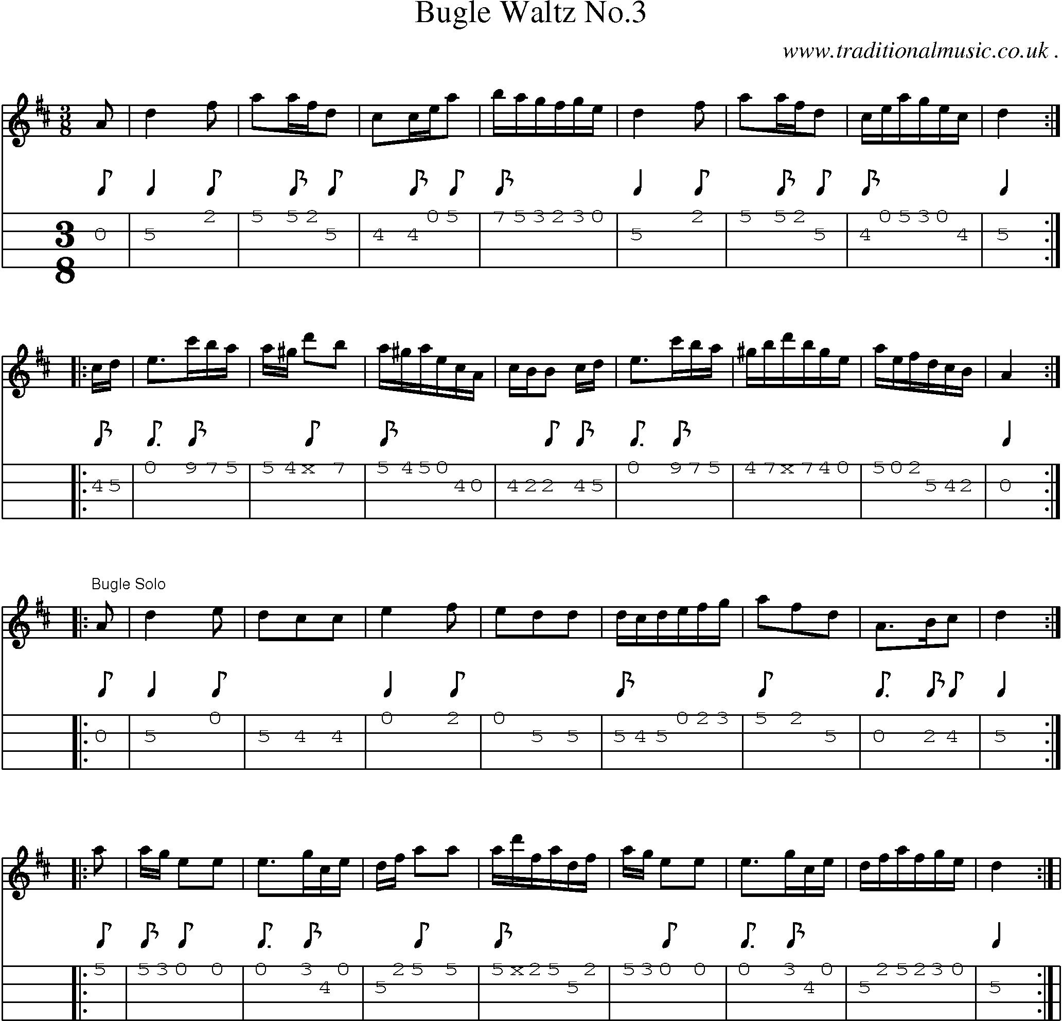Sheet-Music and Mandolin Tabs for Bugle Waltz No3
