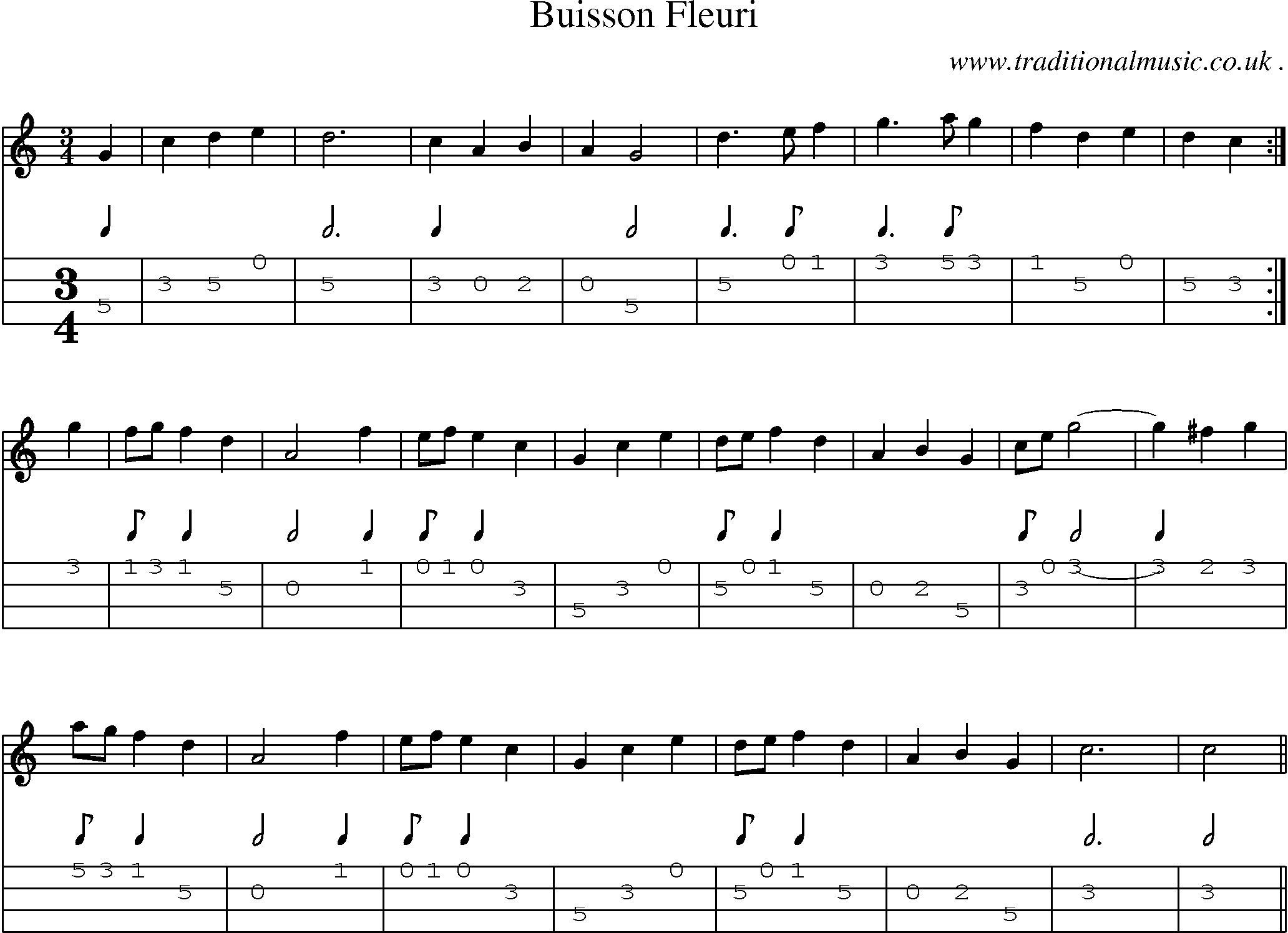 Sheet-Music and Mandolin Tabs for Buisson Fleuri