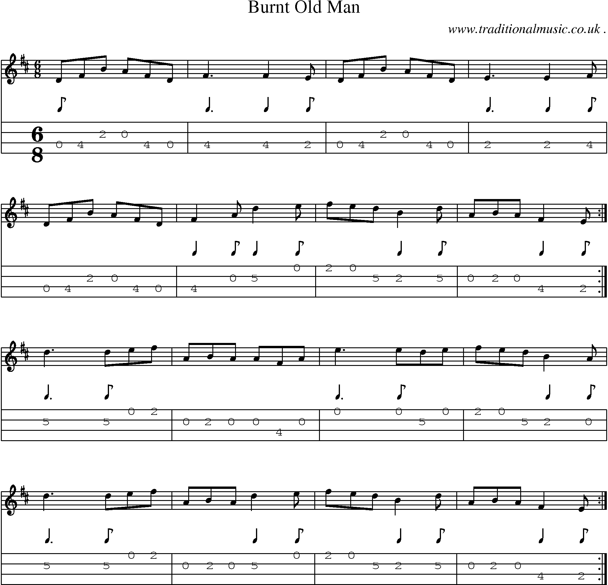 Sheet-Music and Mandolin Tabs for Burnt Old Man