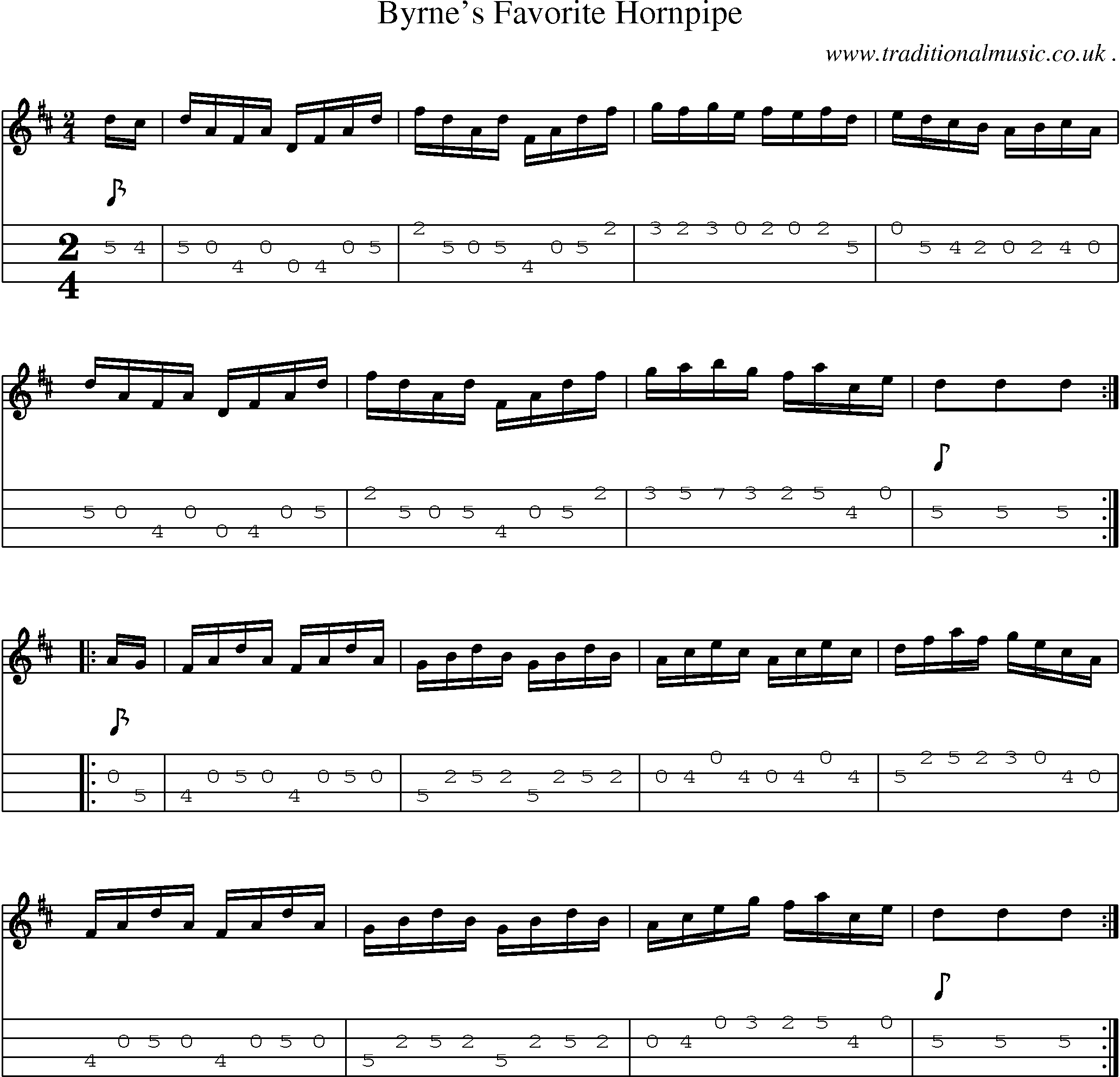 Sheet-Music and Mandolin Tabs for Byrnes Favorite Hornpipe