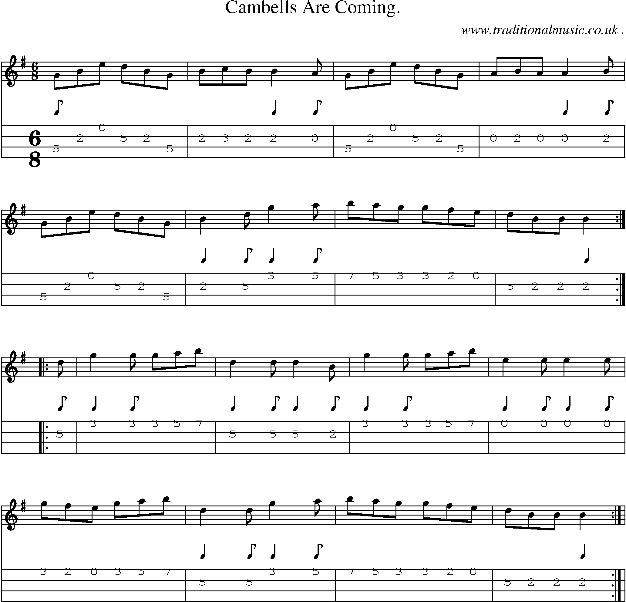 Sheet-Music and Mandolin Tabs for Cambells Are Coming