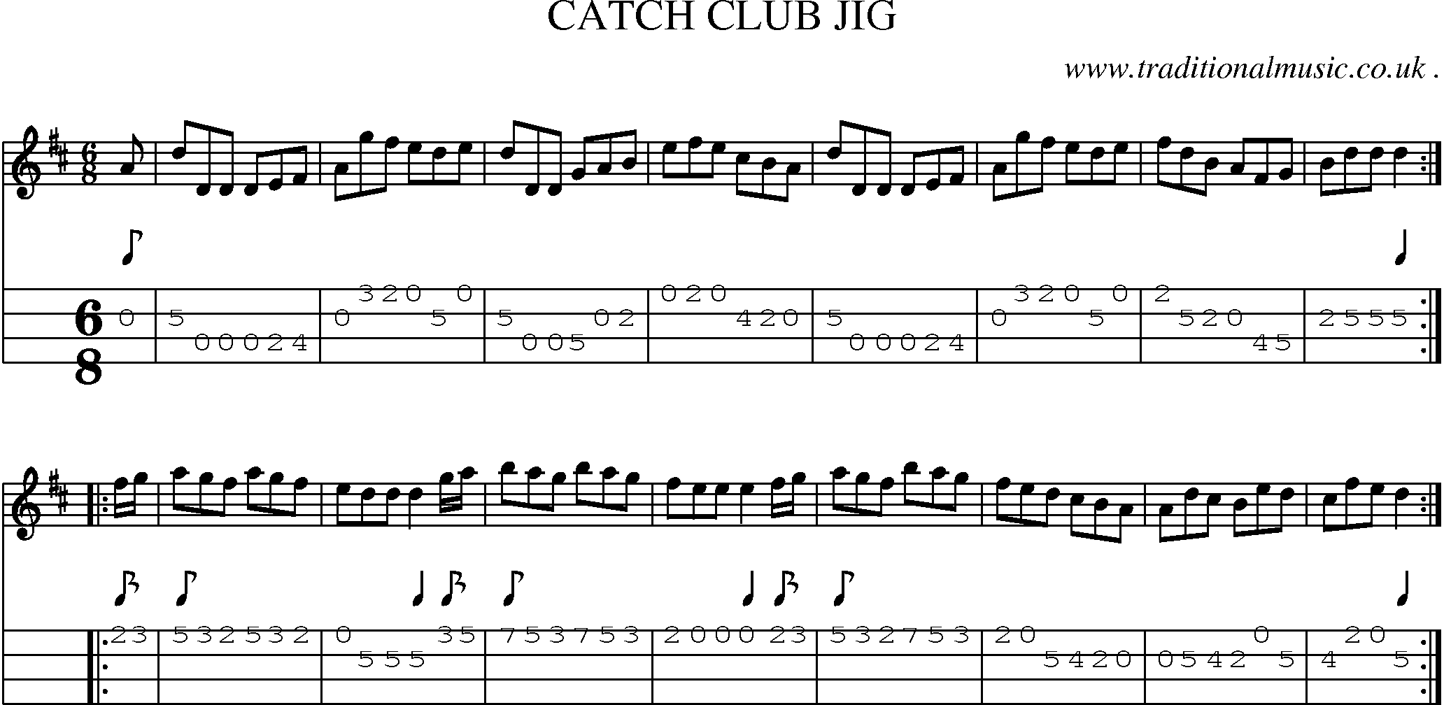 Sheet-Music and Mandolin Tabs for Catch Club Jig