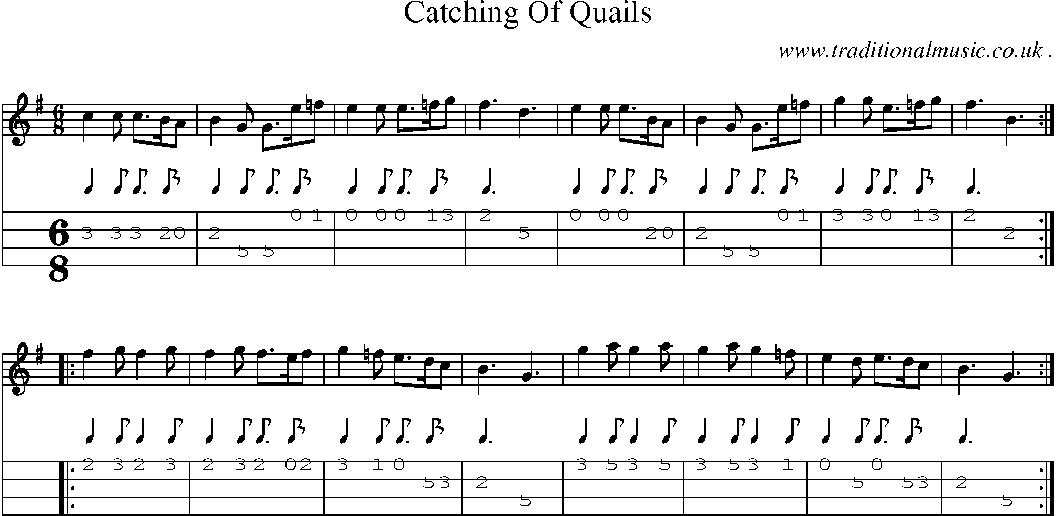 Sheet-Music and Mandolin Tabs for Catching Of Quails