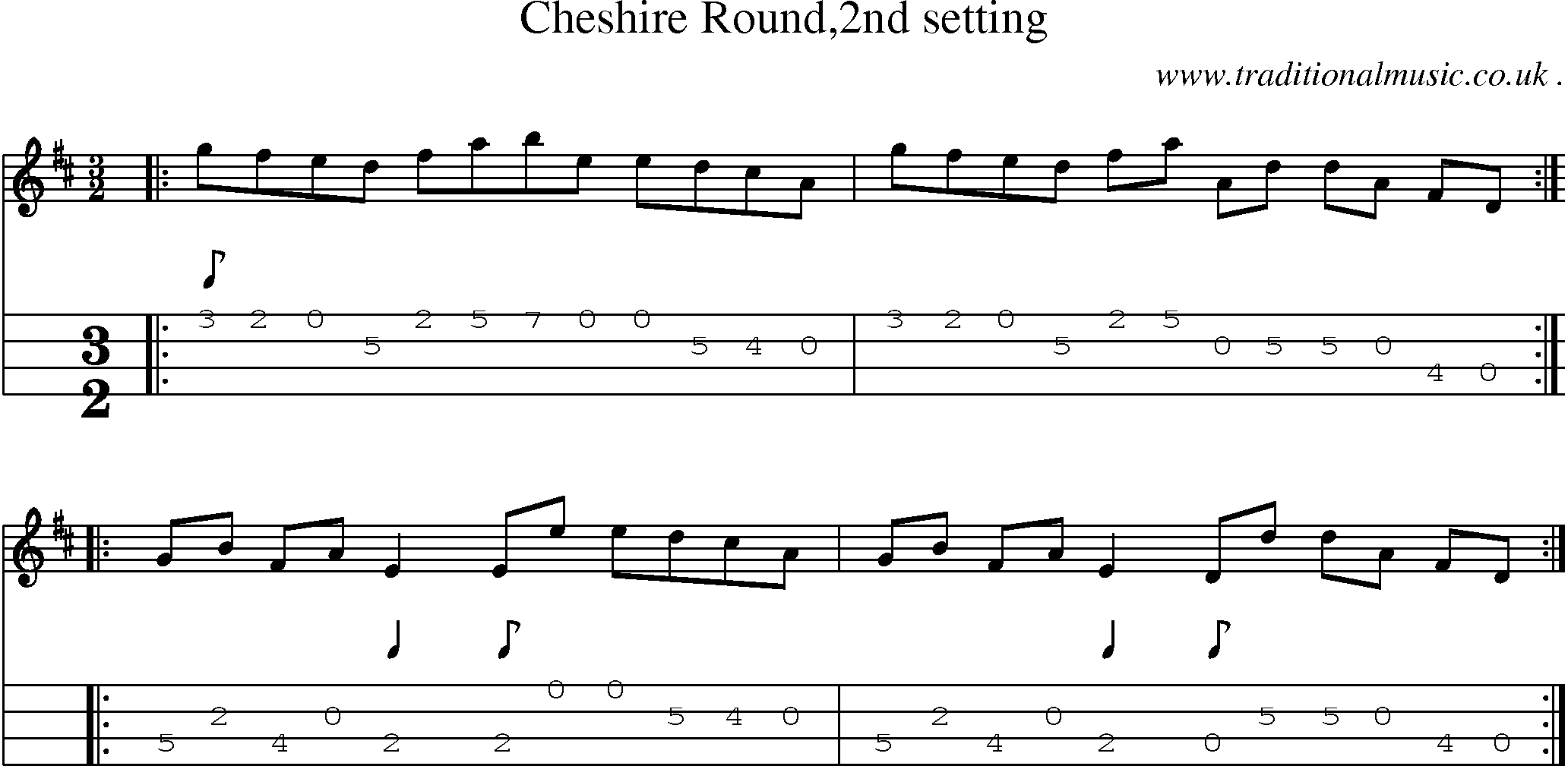Sheet-Music and Mandolin Tabs for Cheshire Round2nd Setting