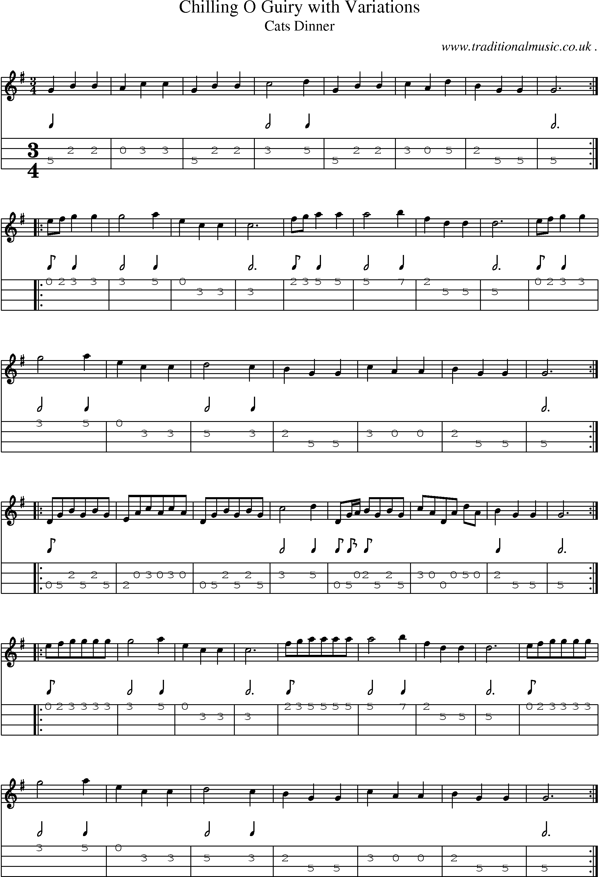 Sheet-Music and Mandolin Tabs for Chilling O Guiry With Variations