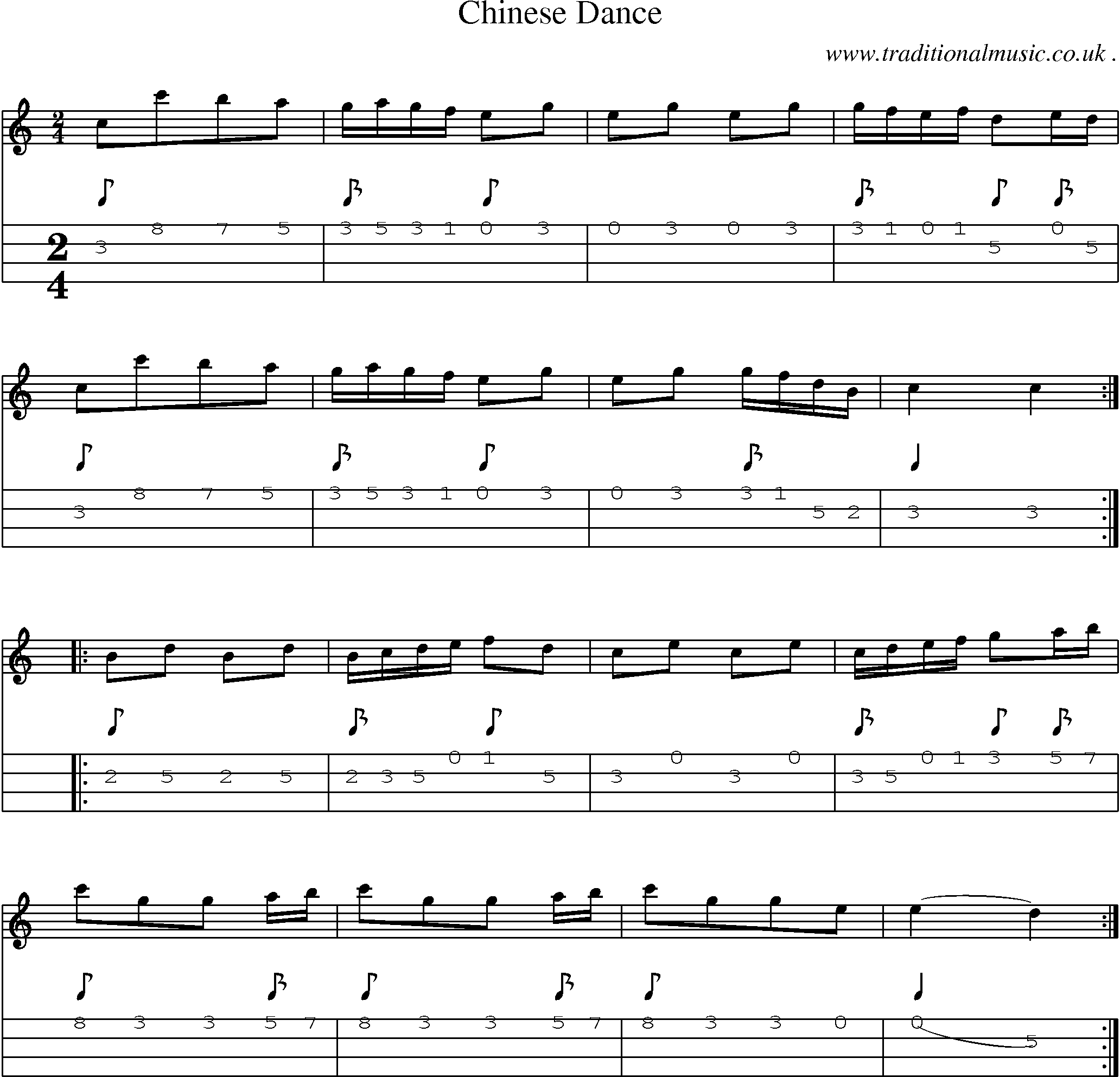 Sheet-Music and Mandolin Tabs for Chinese Dance