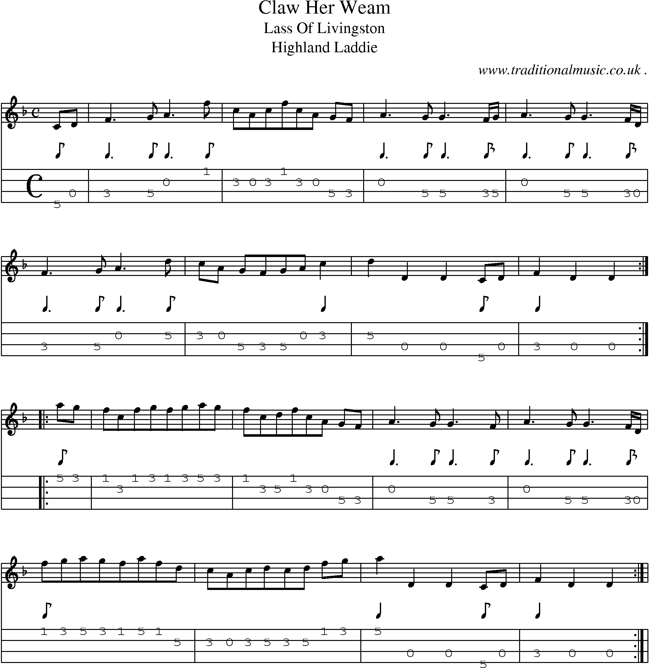 Sheet-Music and Mandolin Tabs for Claw Her Weam