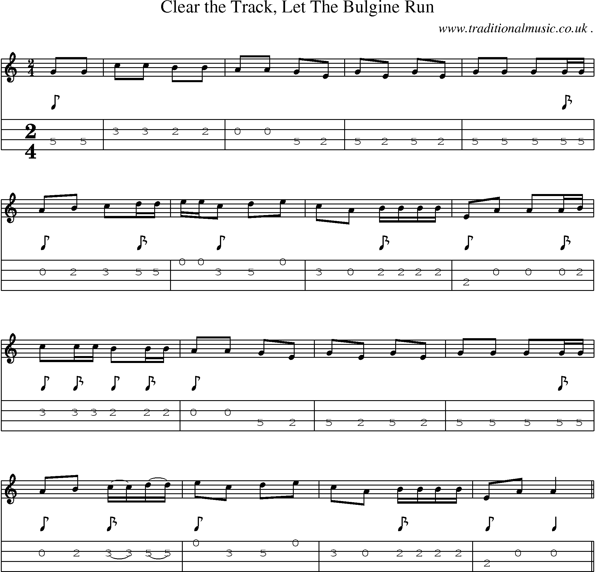 Sheet-Music and Mandolin Tabs for Clear The Track Let The Bulgine Run