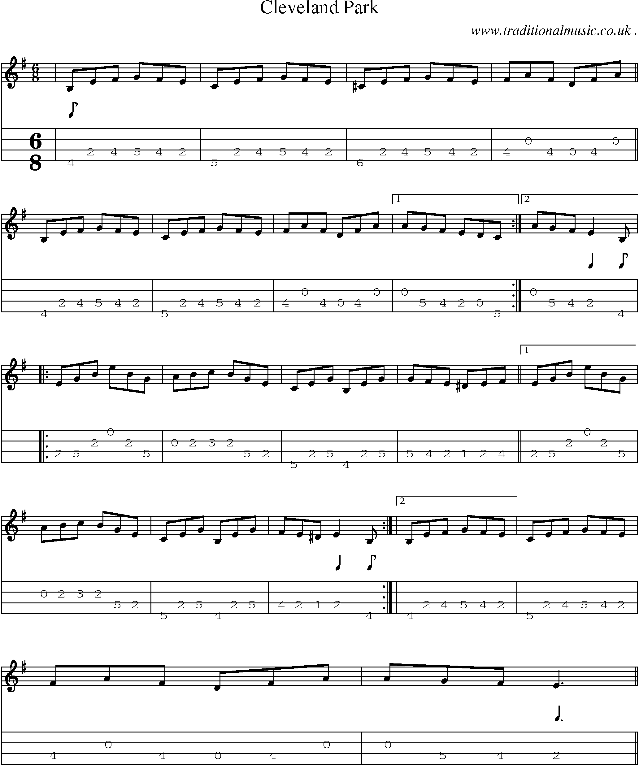 Sheet-Music and Mandolin Tabs for Cleveland Park