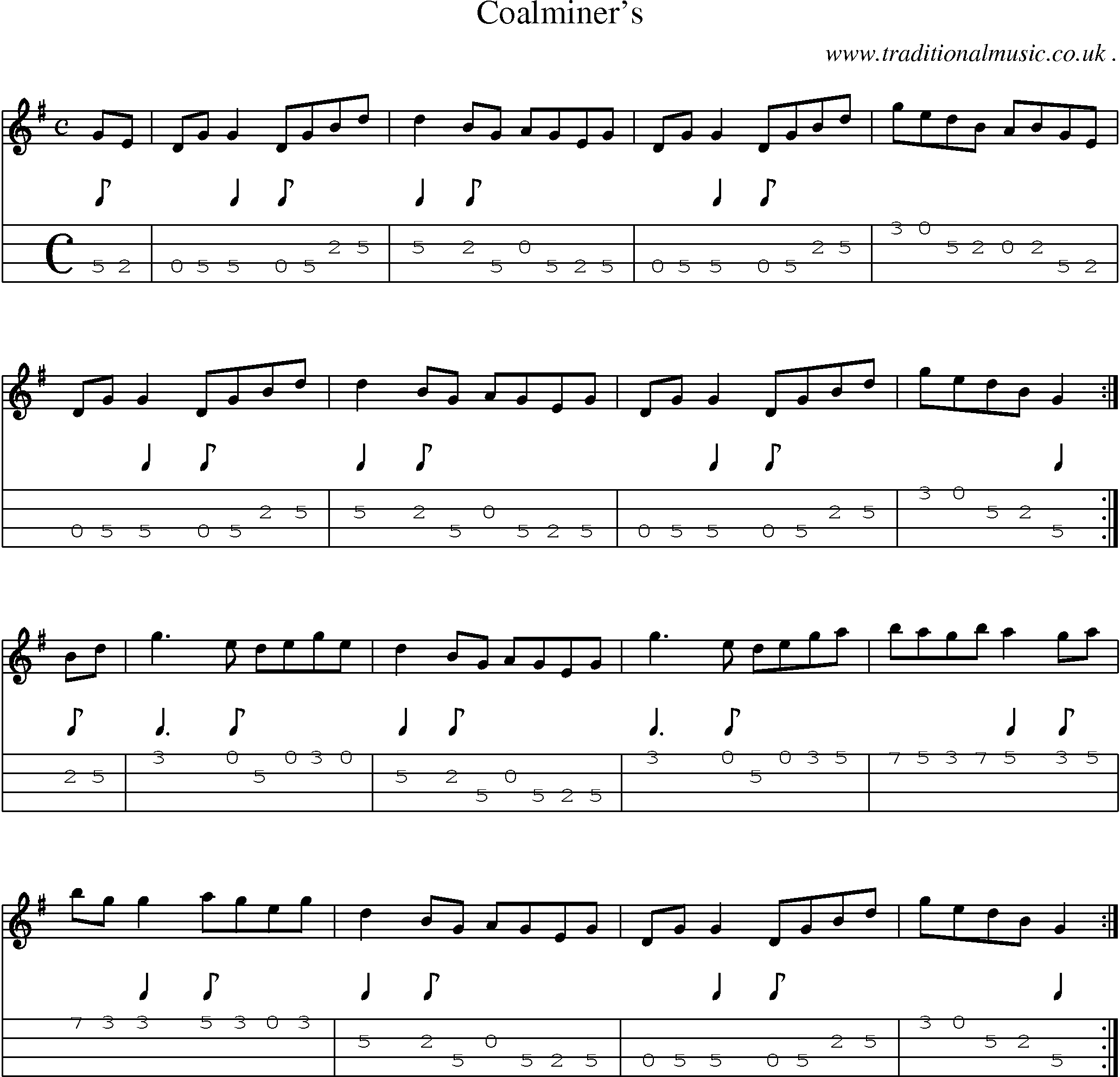 Sheet-Music and Mandolin Tabs for Coalminers
