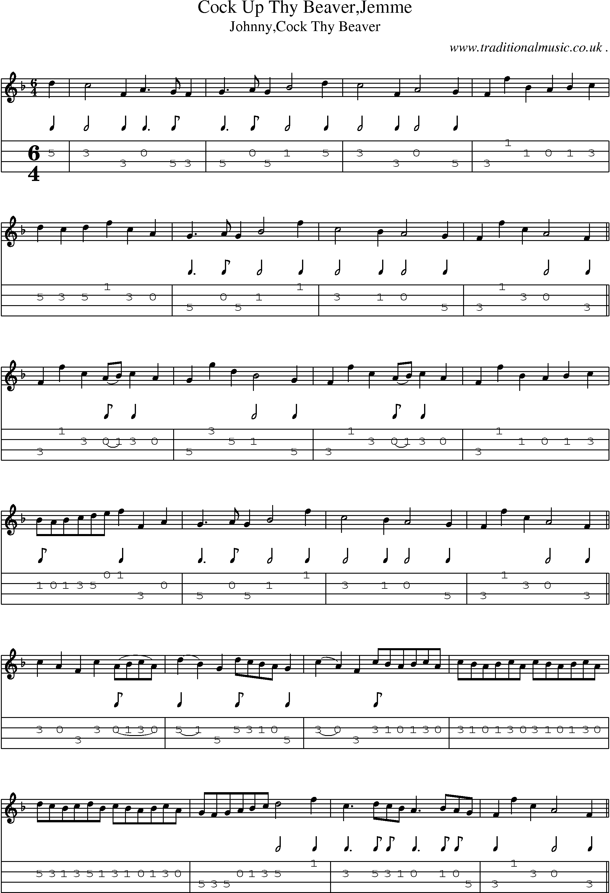 Sheet-Music and Mandolin Tabs for Cock Up Thy Beaverjemme