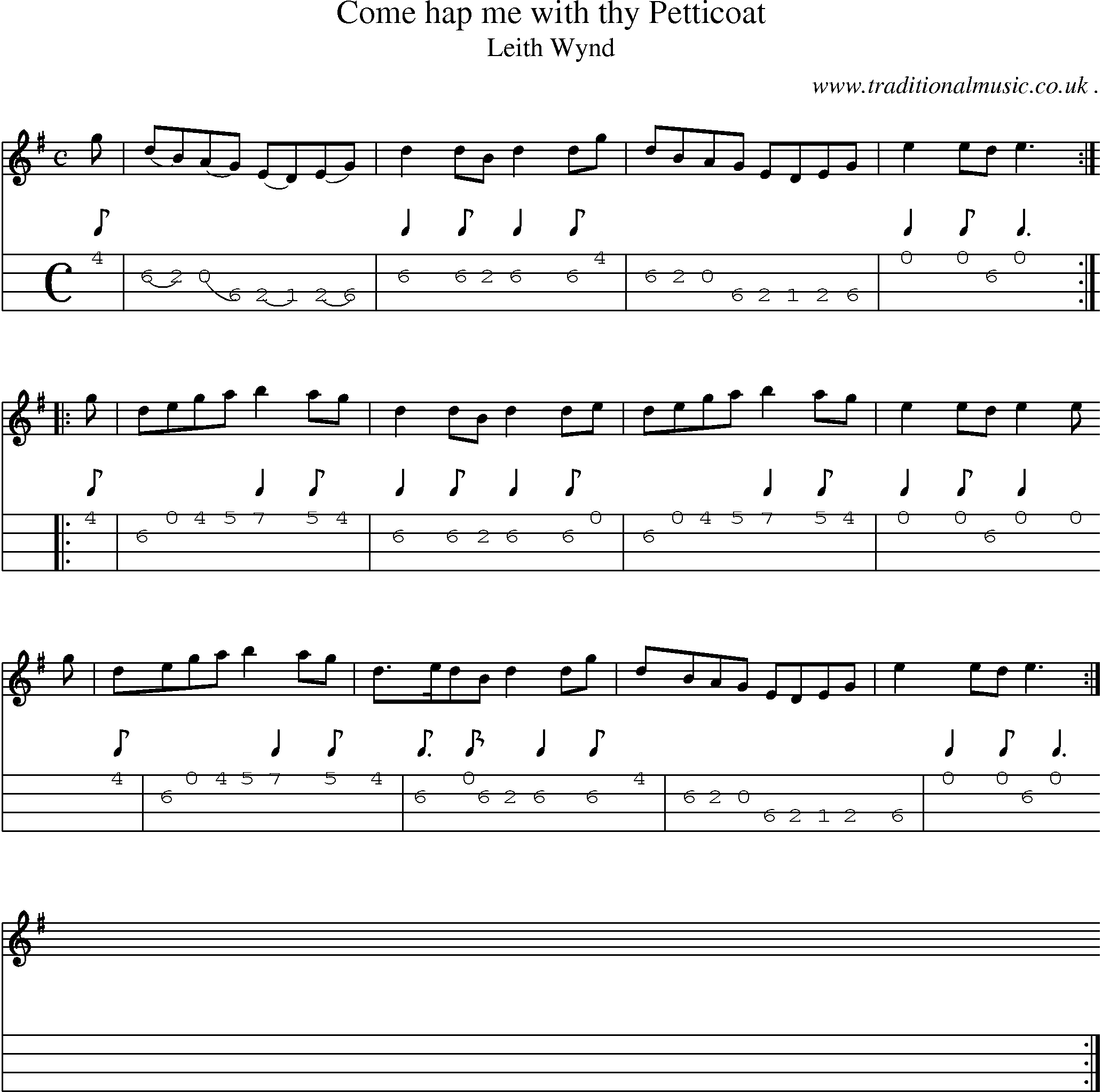 Sheet-Music and Mandolin Tabs for Come Hap Me With Thy Petticoat