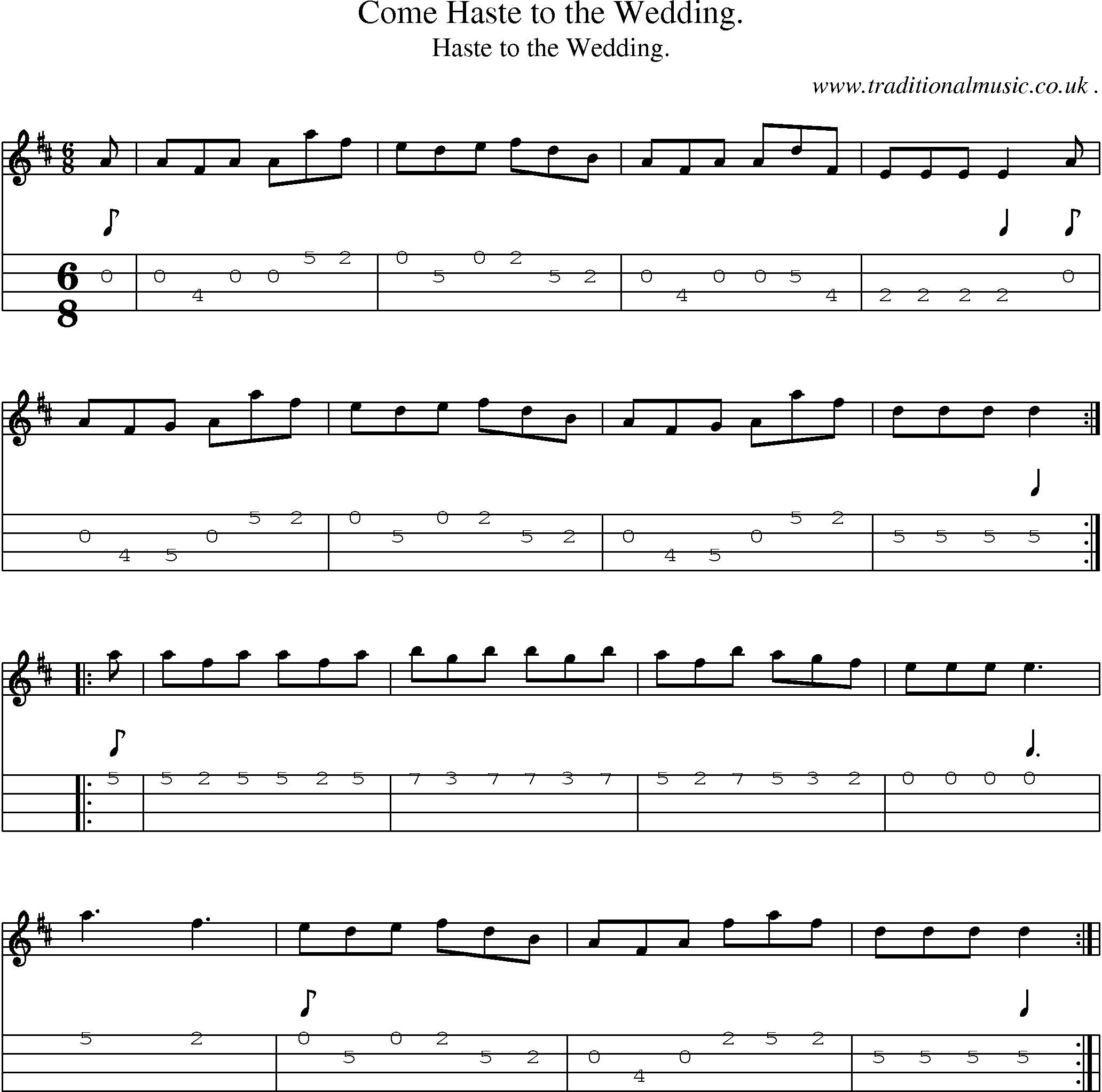 Sheet-Music and Mandolin Tabs for Come Haste To The Wedding