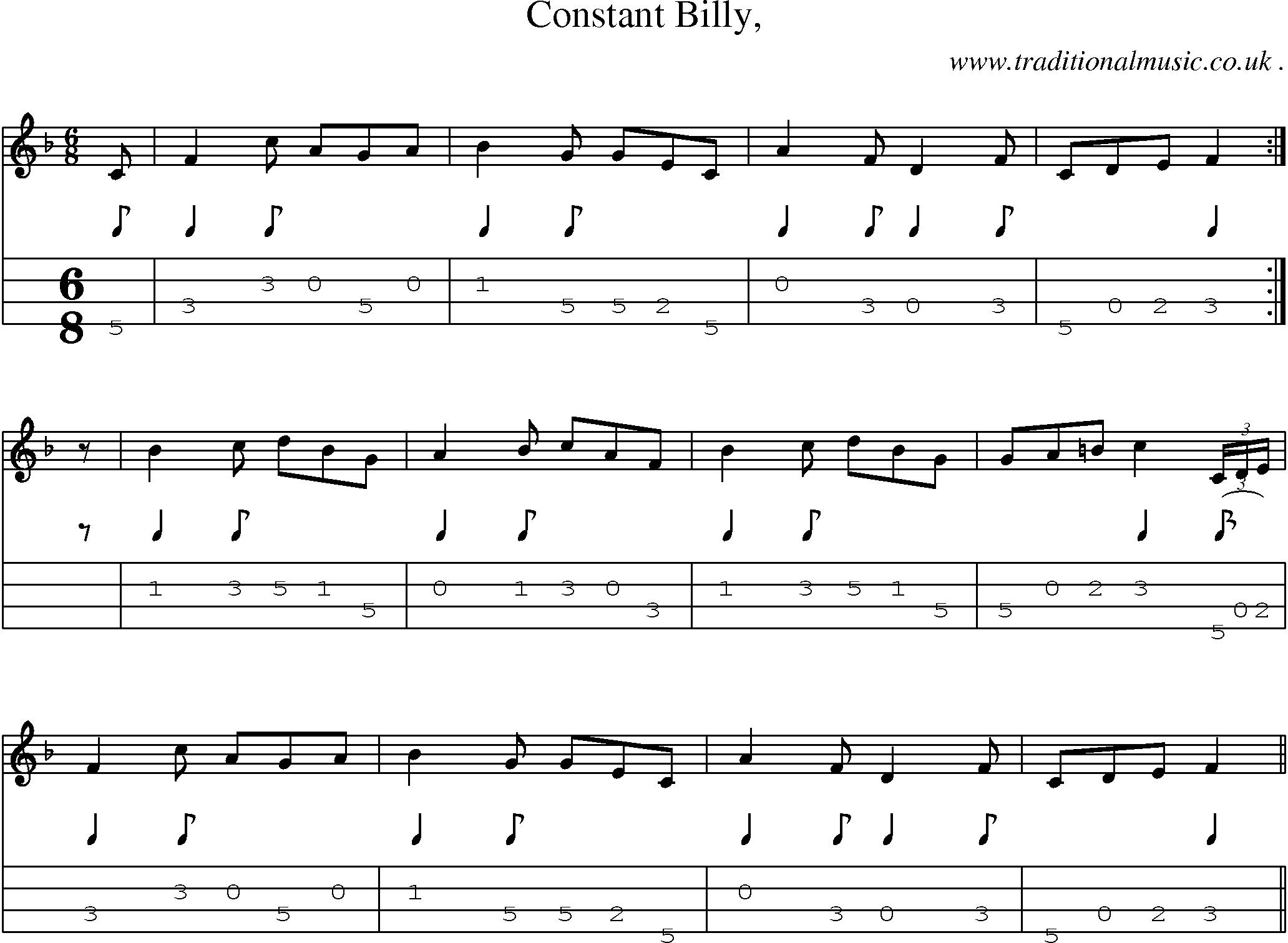 Sheet-Music and Mandolin Tabs for Constant Billy 