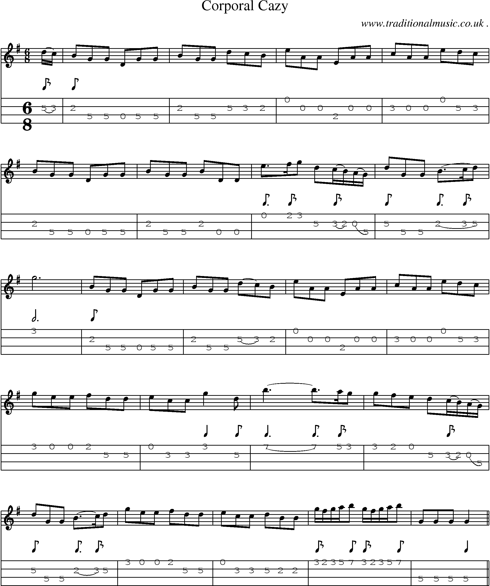 Sheet-Music and Mandolin Tabs for Corporal Cazy