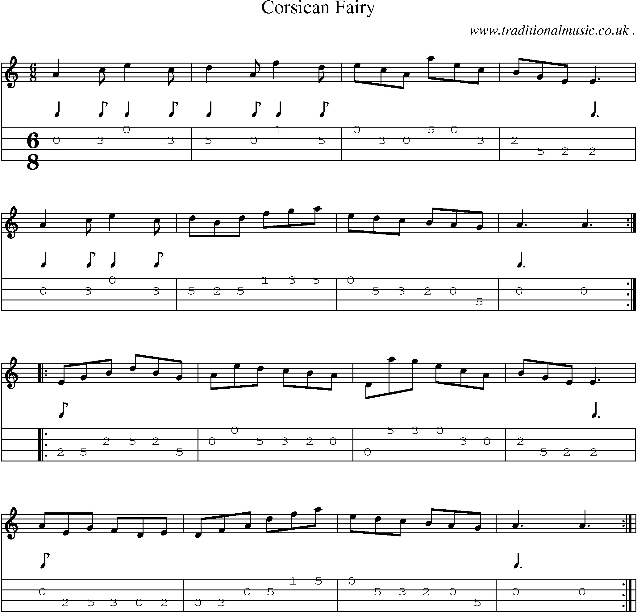 Sheet-Music and Mandolin Tabs for Corsican Fairy