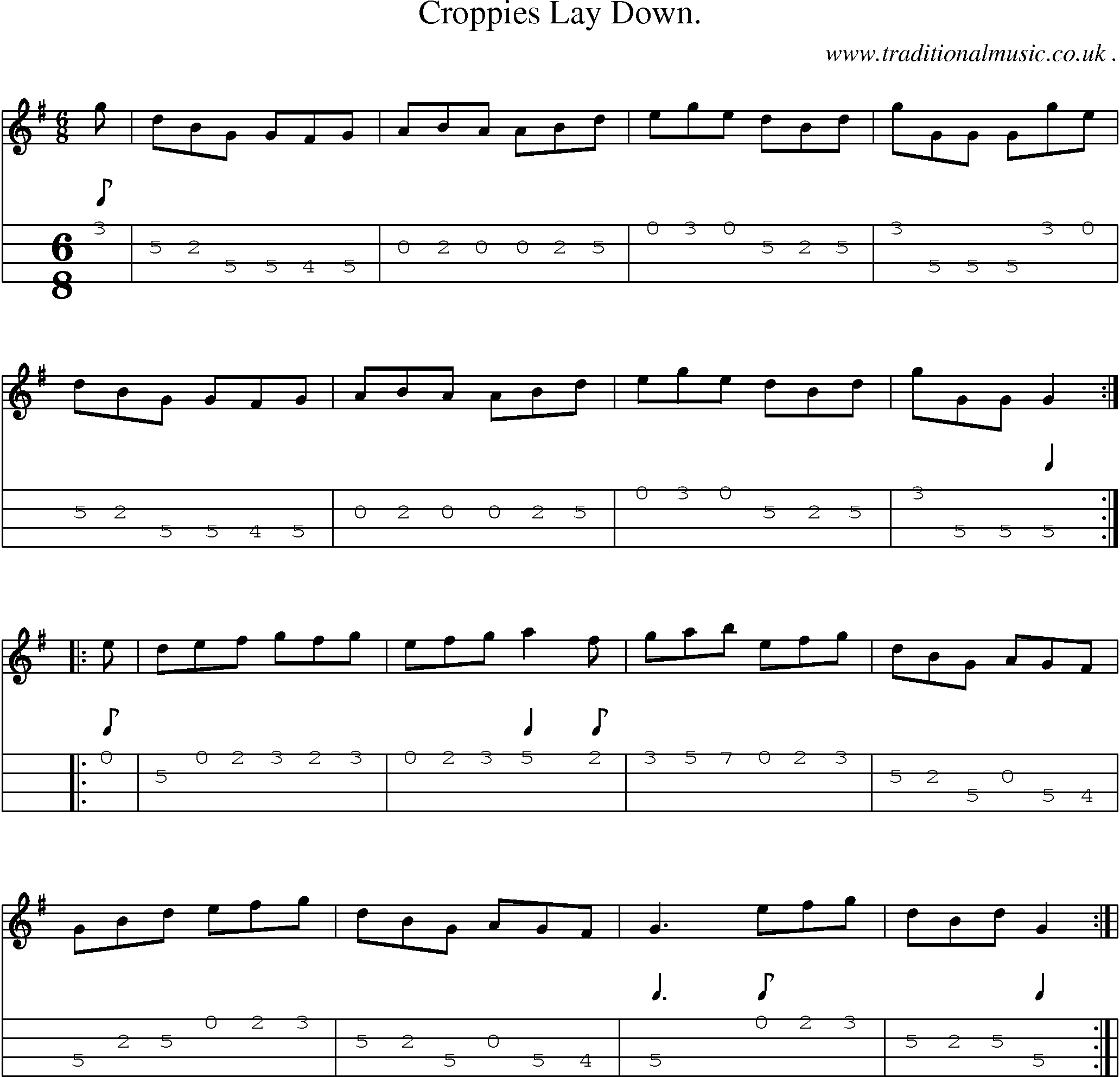 Sheet-Music and Mandolin Tabs for Croppies Lay Down
