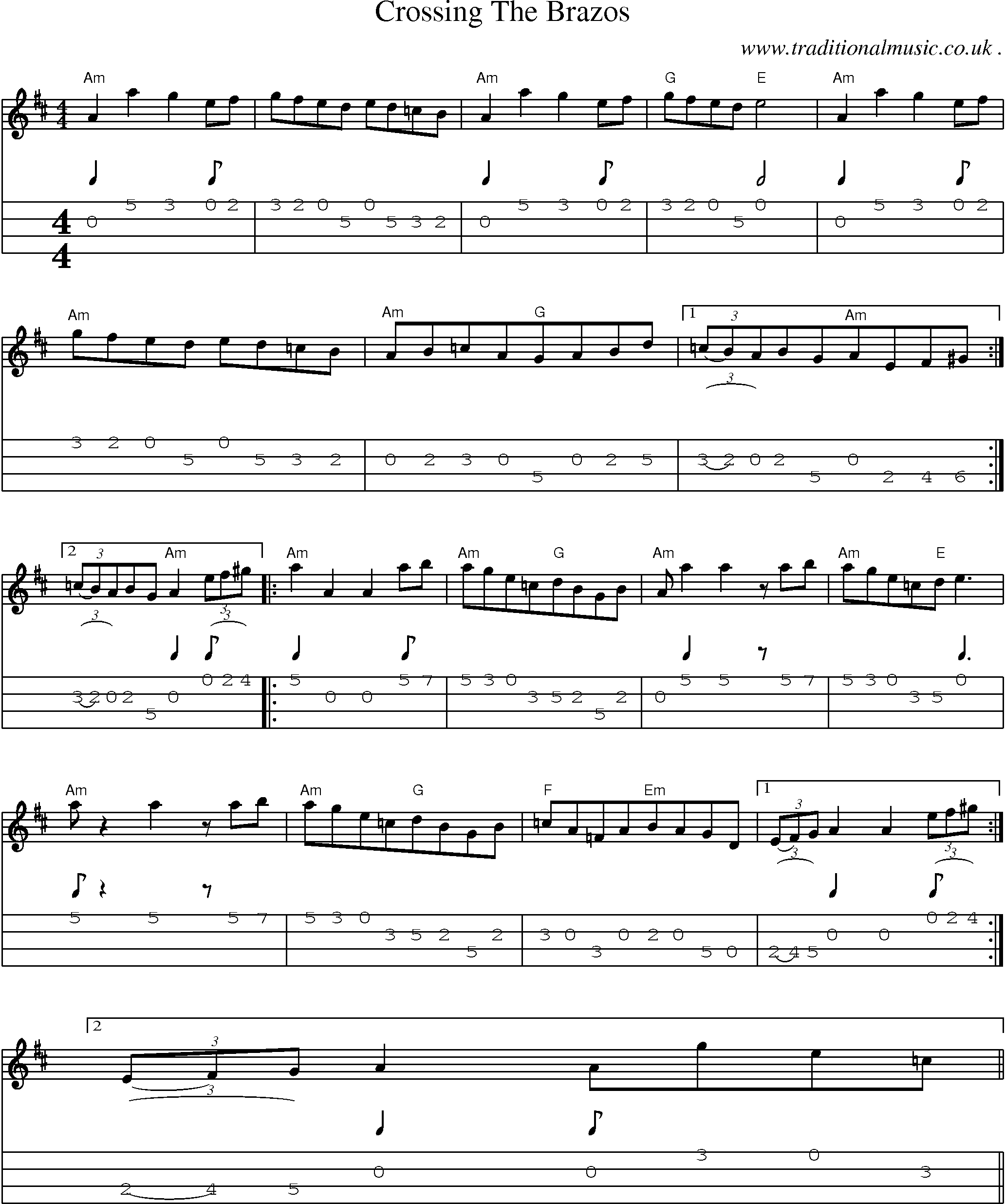 Sheet-Music and Mandolin Tabs for Crossing The Brazos