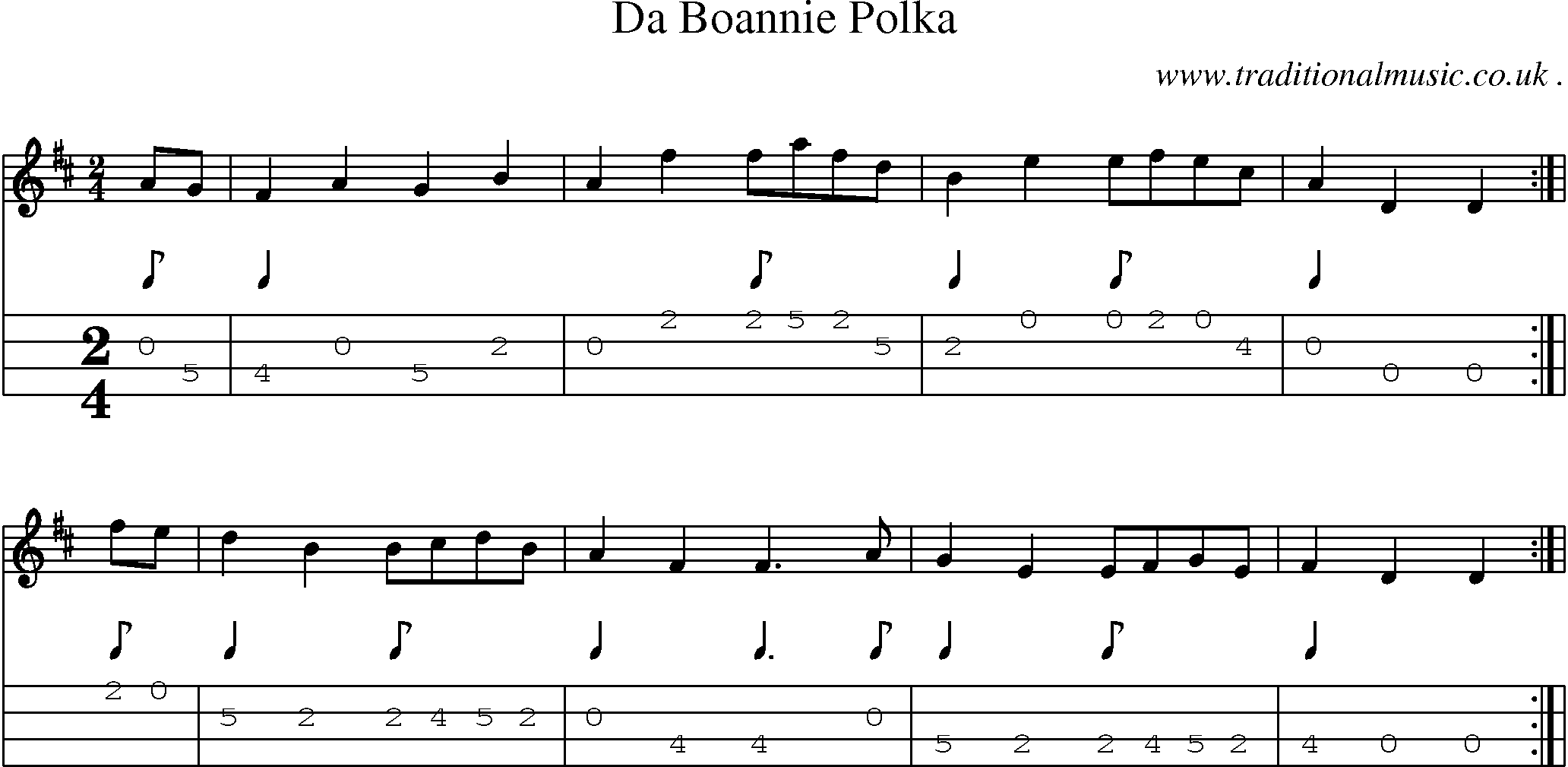Sheet-Music and Mandolin Tabs for Da Boannie Polka
