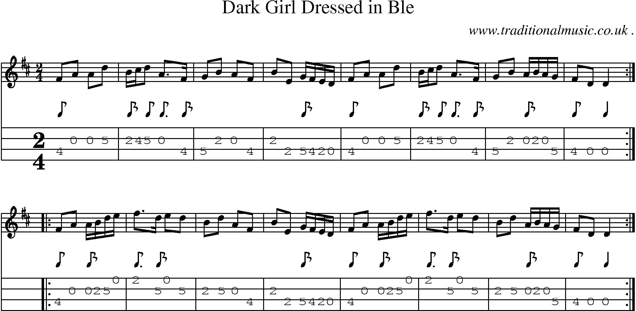 Sheet-Music and Mandolin Tabs for Dark Girl Dressed In Ble