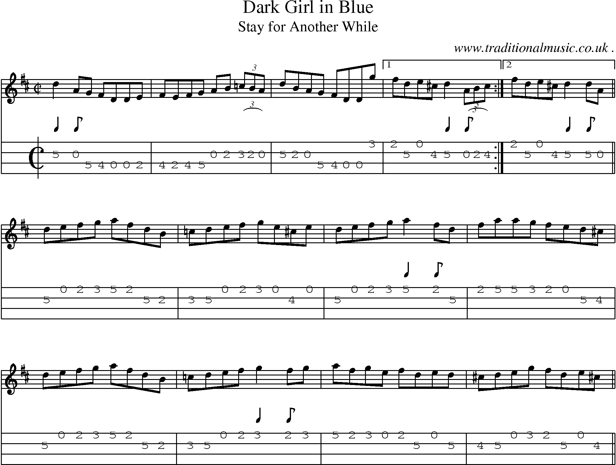 Sheet-Music and Mandolin Tabs for Dark Girl In Blue