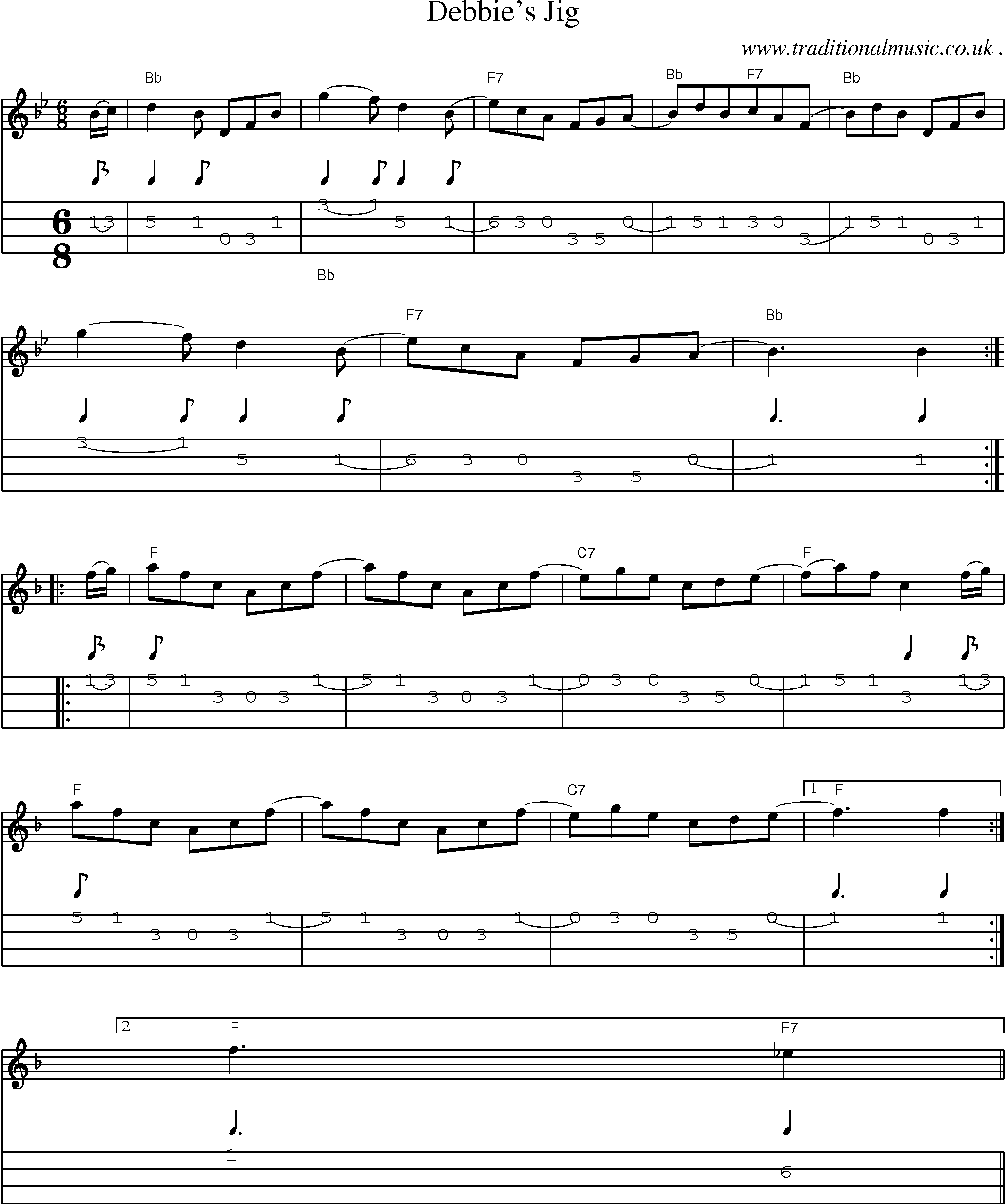 Sheet-Music and Mandolin Tabs for Debbies Jig