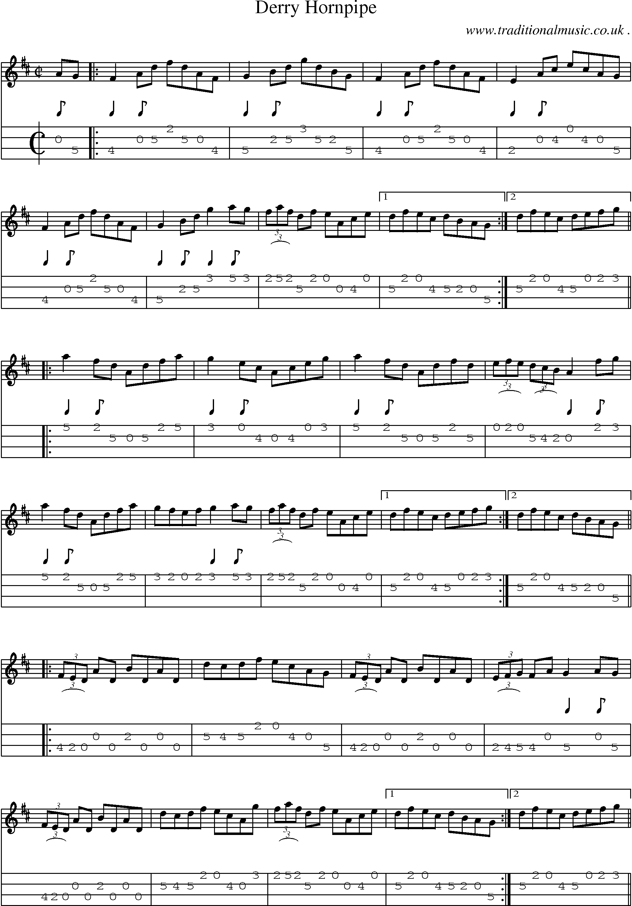 Sheet-Music and Mandolin Tabs for Derry Hornpipe
