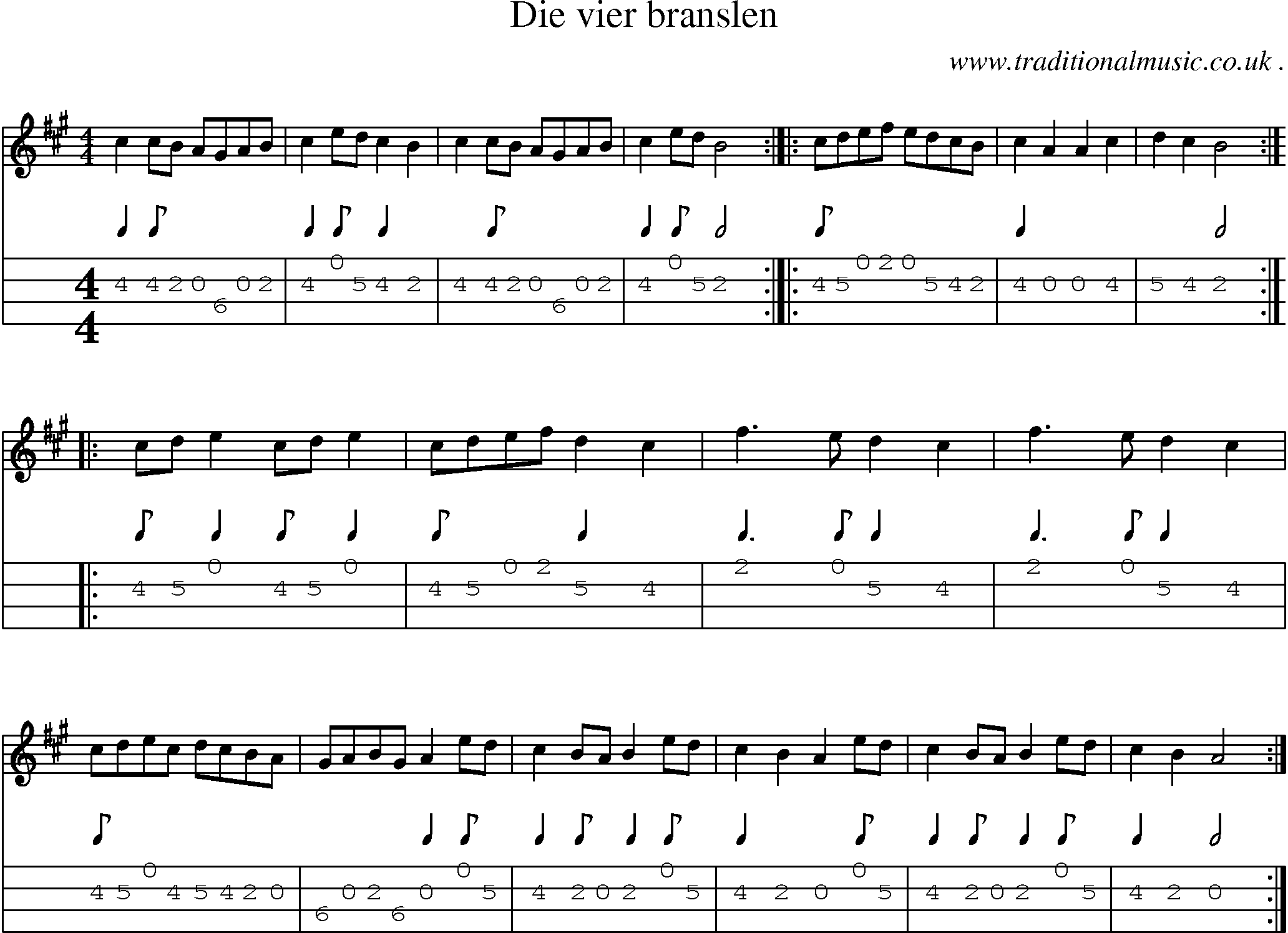 Sheet-Music and Mandolin Tabs for Die Vier Branslen