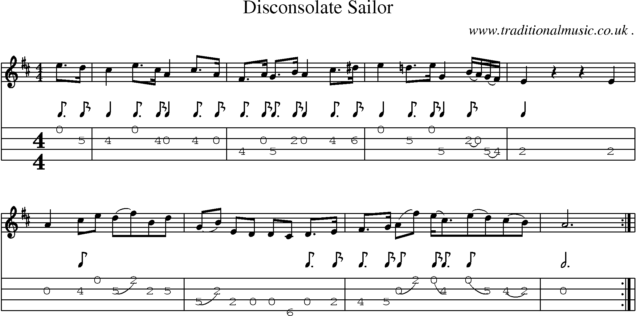 Sheet-Music and Mandolin Tabs for Disconsolate Sailor
