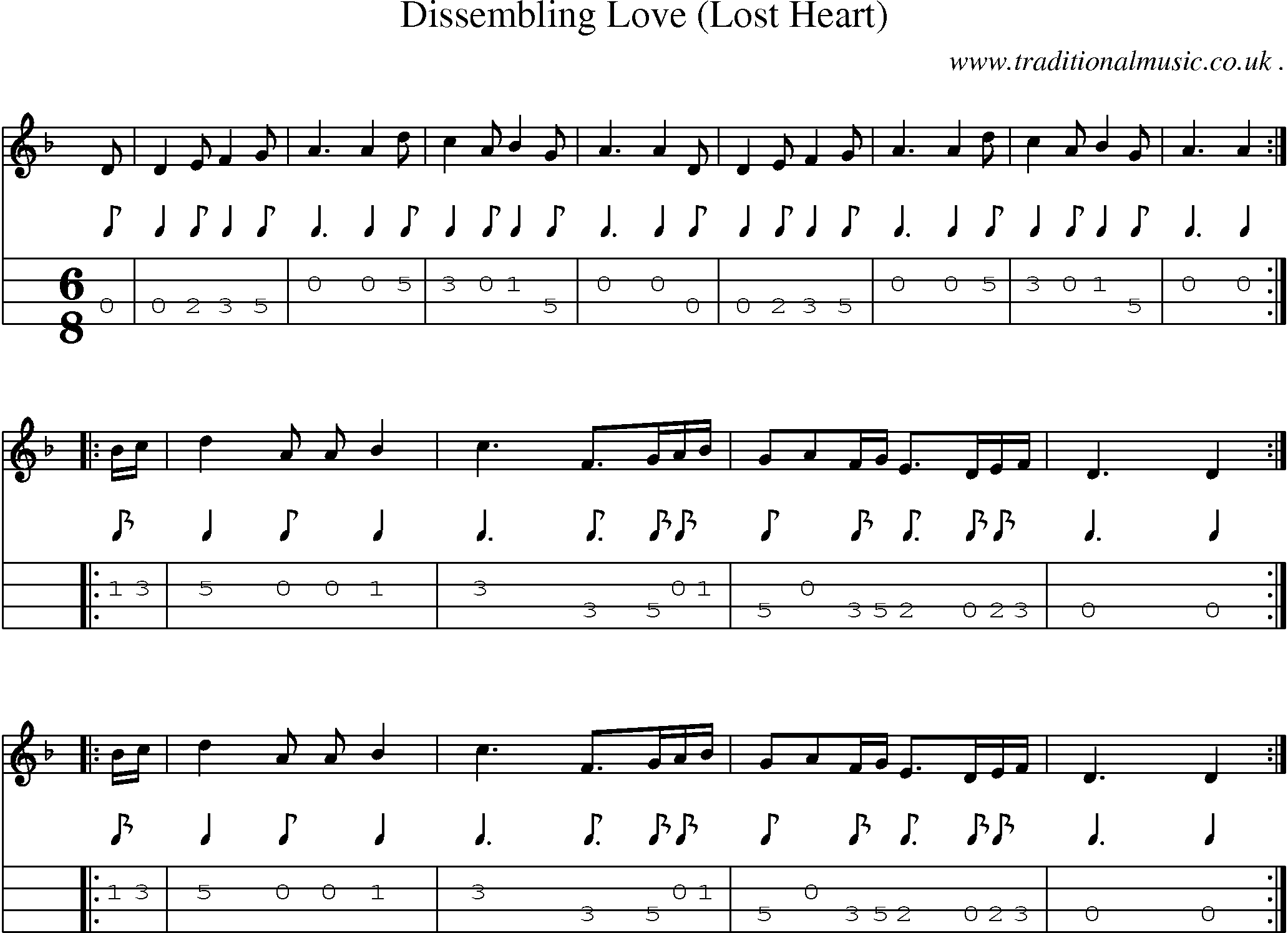 Sheet-Music and Mandolin Tabs for Dissembling Love (lost Heart)