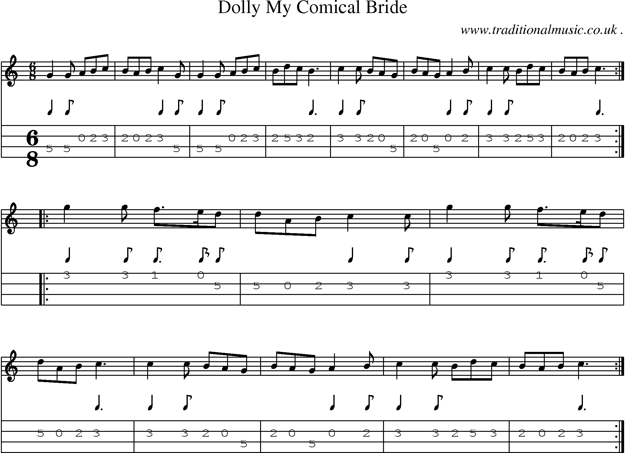 Sheet-Music and Mandolin Tabs for Dolly My Comical Bride