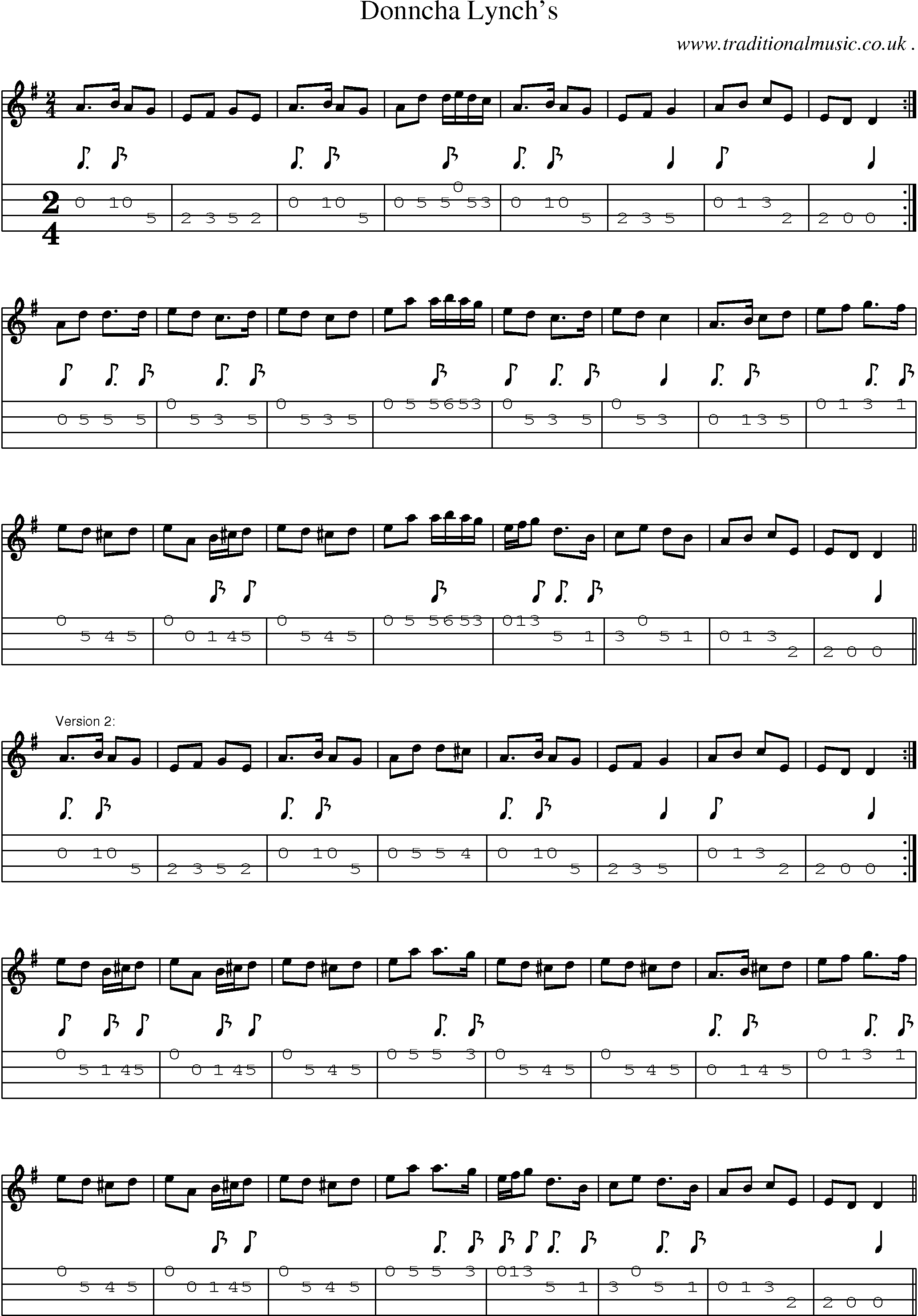 Sheet-Music and Mandolin Tabs for Donncha Lynchs