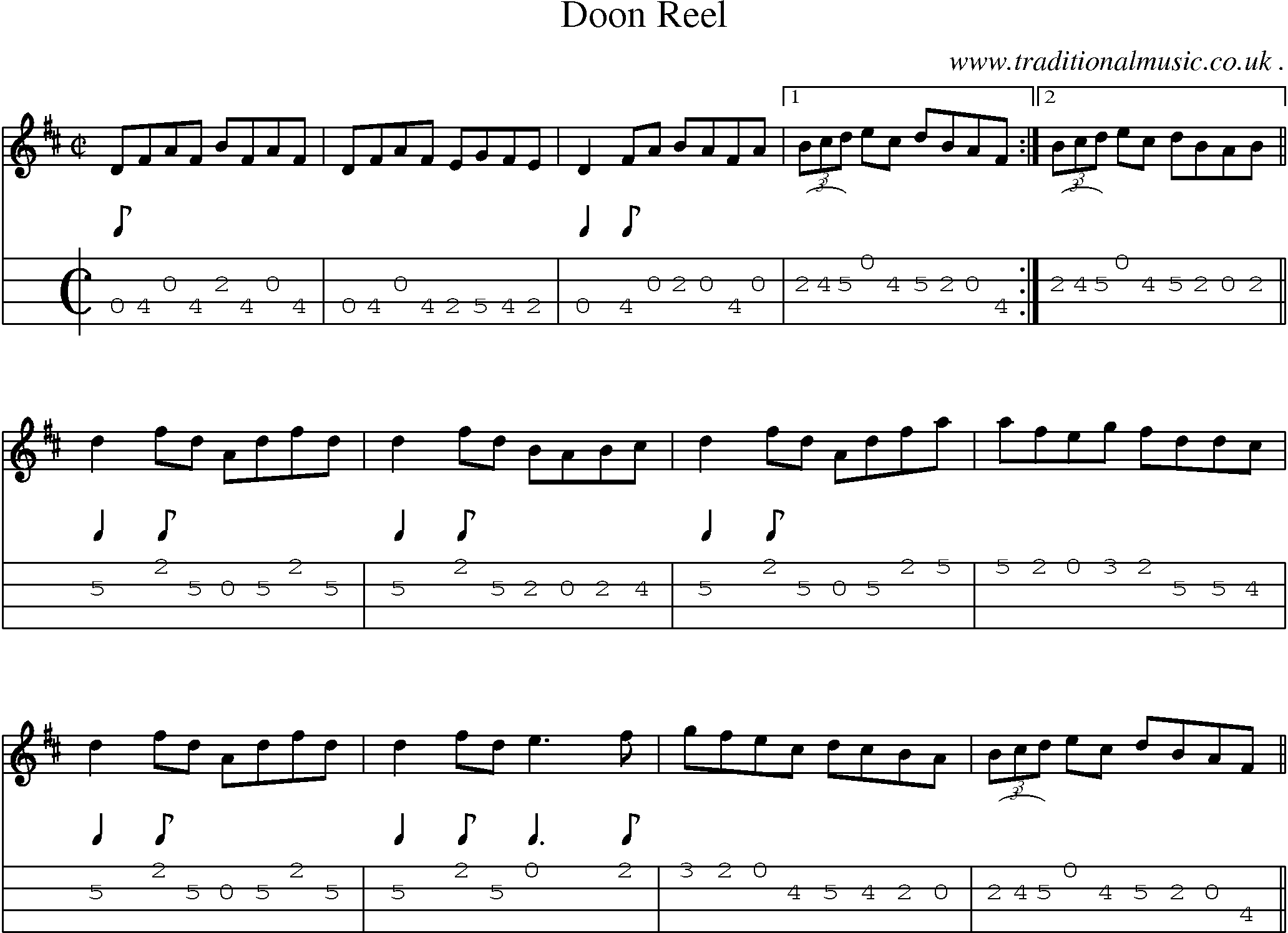 Sheet-Music and Mandolin Tabs for Doon Reel