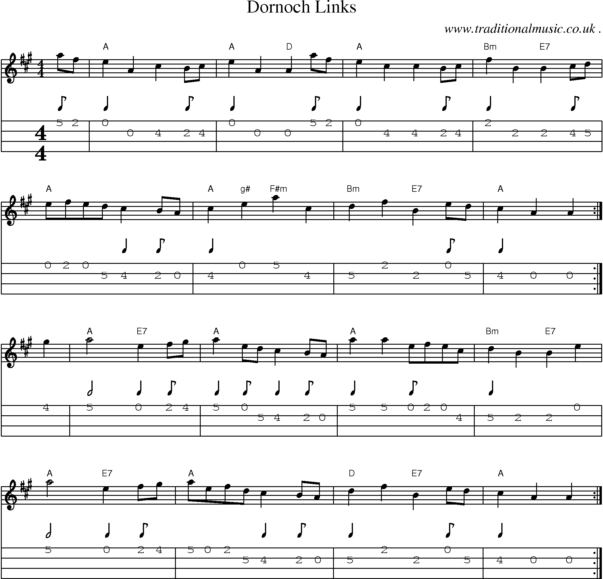 Sheet-Music and Mandolin Tabs for Dornoch Links