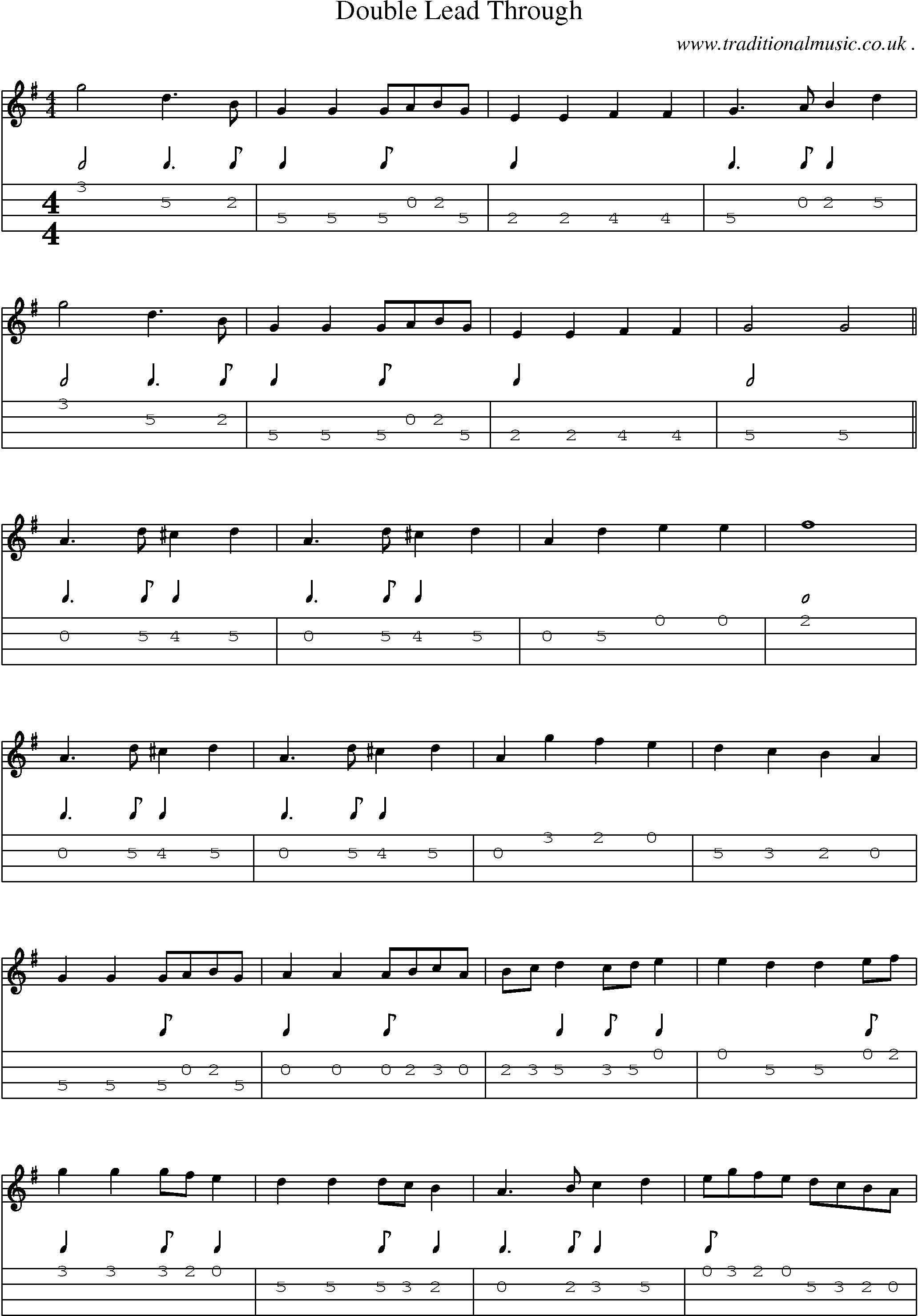 Sheet-Music and Mandolin Tabs for Double Lead Through
