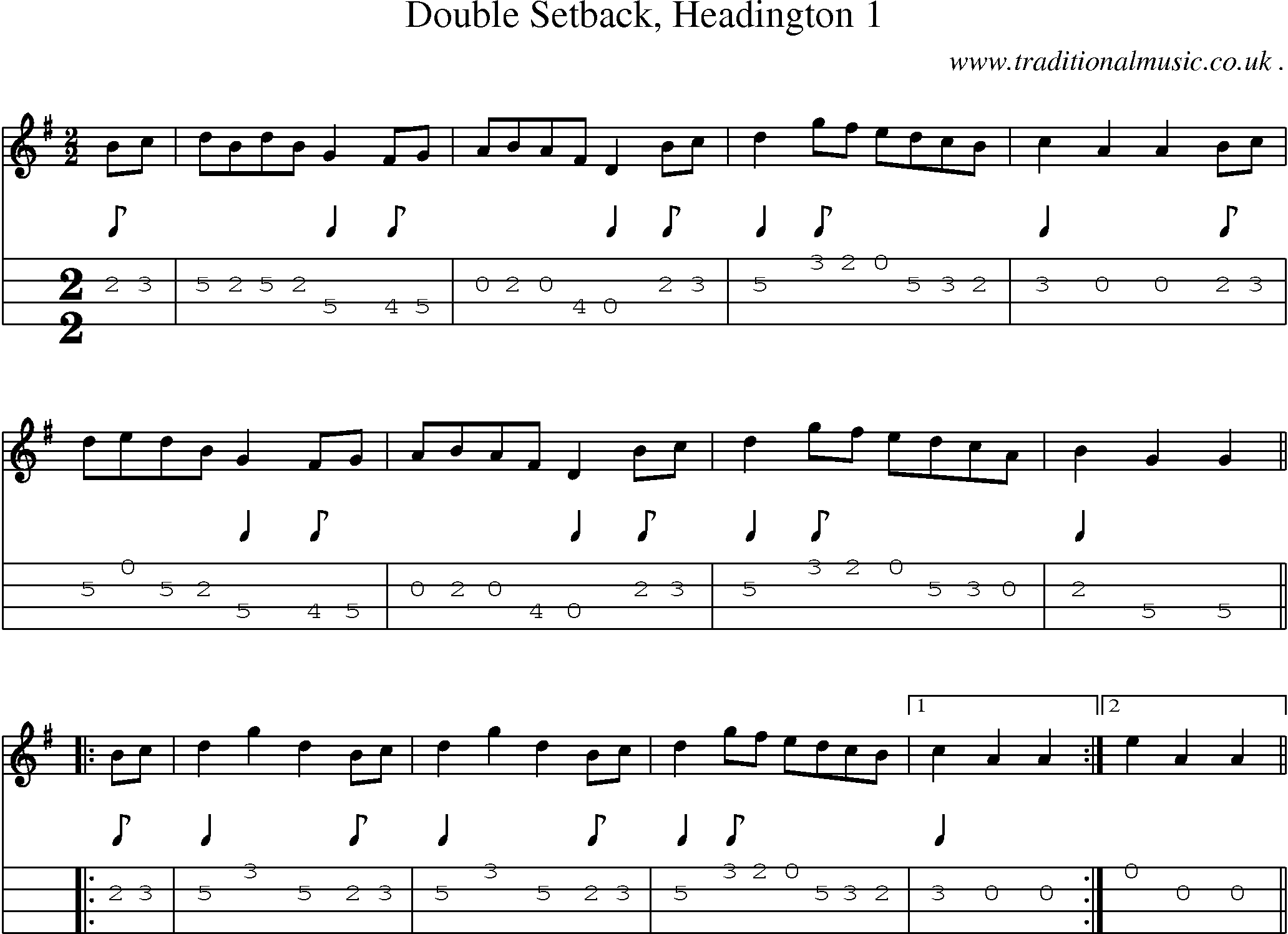Sheet-Music and Mandolin Tabs for Double Setback Headington 1
