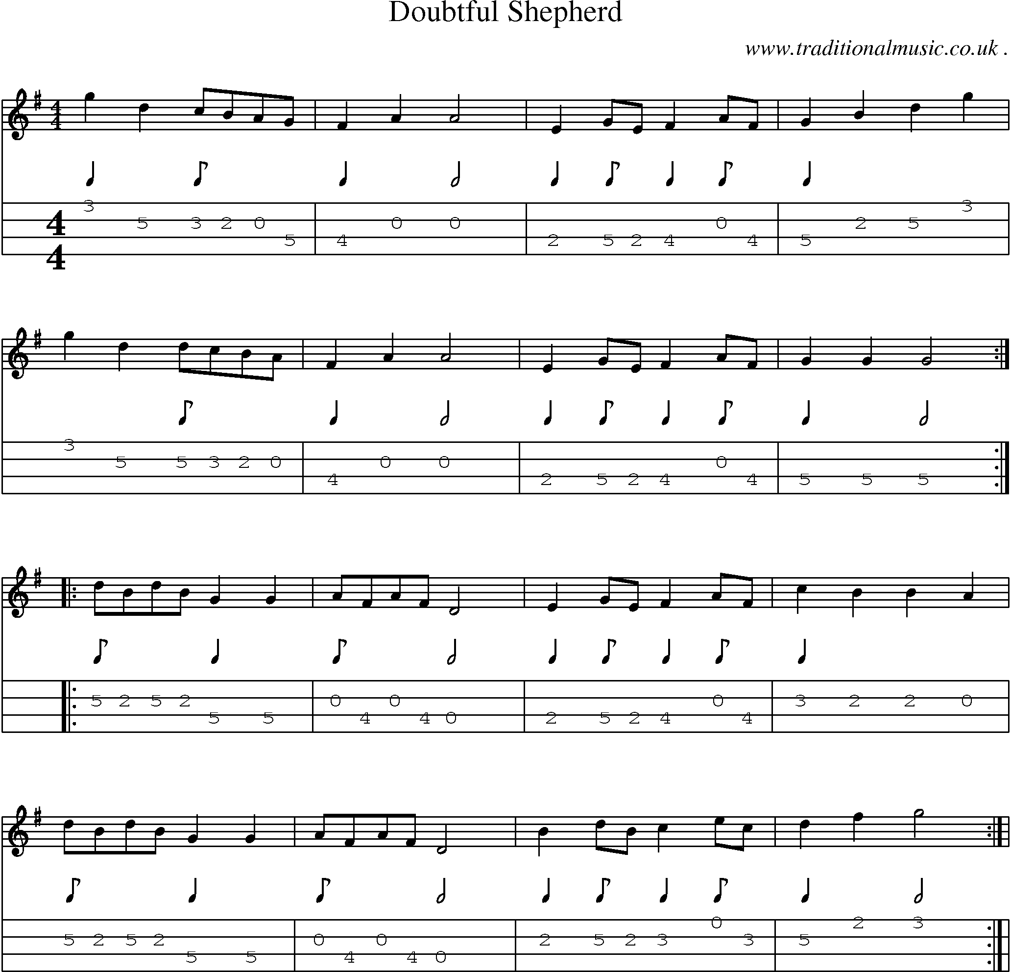 Sheet-Music and Mandolin Tabs for Doubtful Shepherd