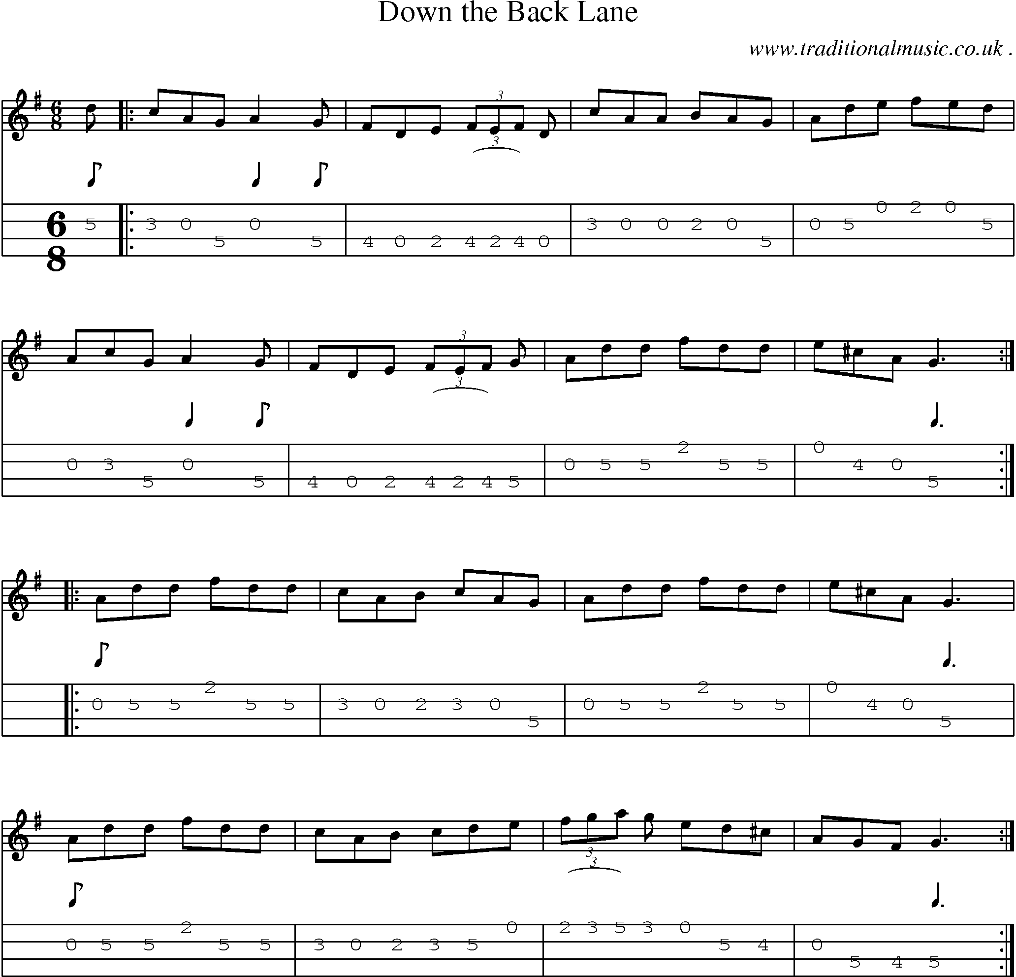 Sheet-Music and Mandolin Tabs for Down The Back Lane