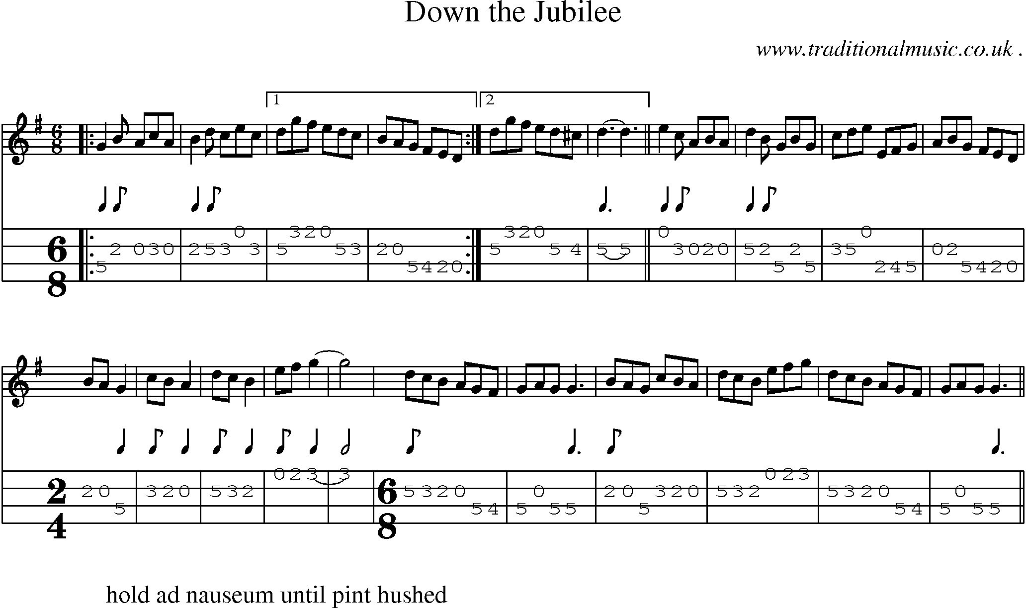 Sheet-Music and Mandolin Tabs for Down The Jubilee